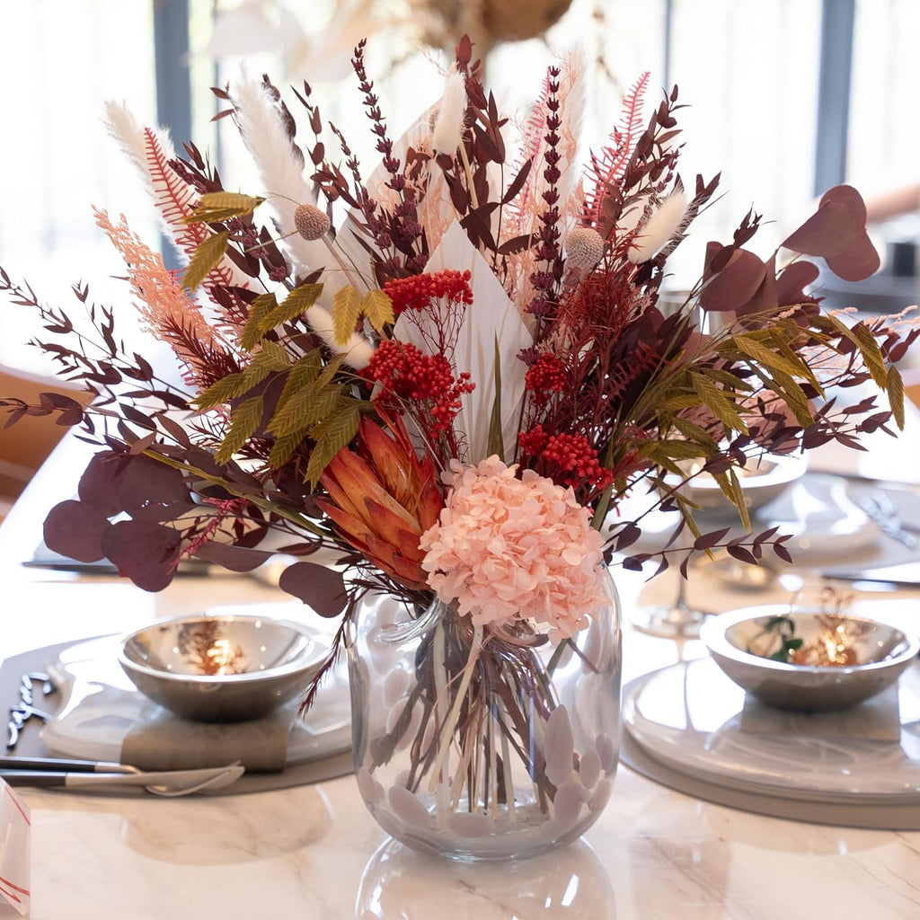 Natural Dried Flower Bouquet, Pampas Grass Decor with Preserved Plants, Boho Rustic Floral Arrangements for Home Table Wedding Centerpieces, Fall Western Style Dry Flowers