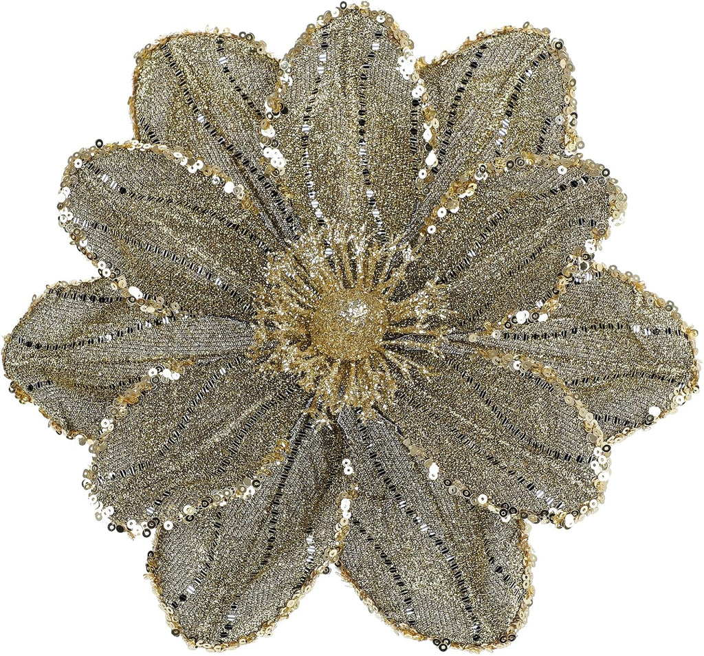 Briful 6PCS Gold Glitter Christmas Flower Picks, 21.7'' Artificial Poinsettia Stems with Sequins & Beads, 9.8'' Blossom Holiday Floral Picks for Tree, Wreath, Centerpiece, Christmas Decoration