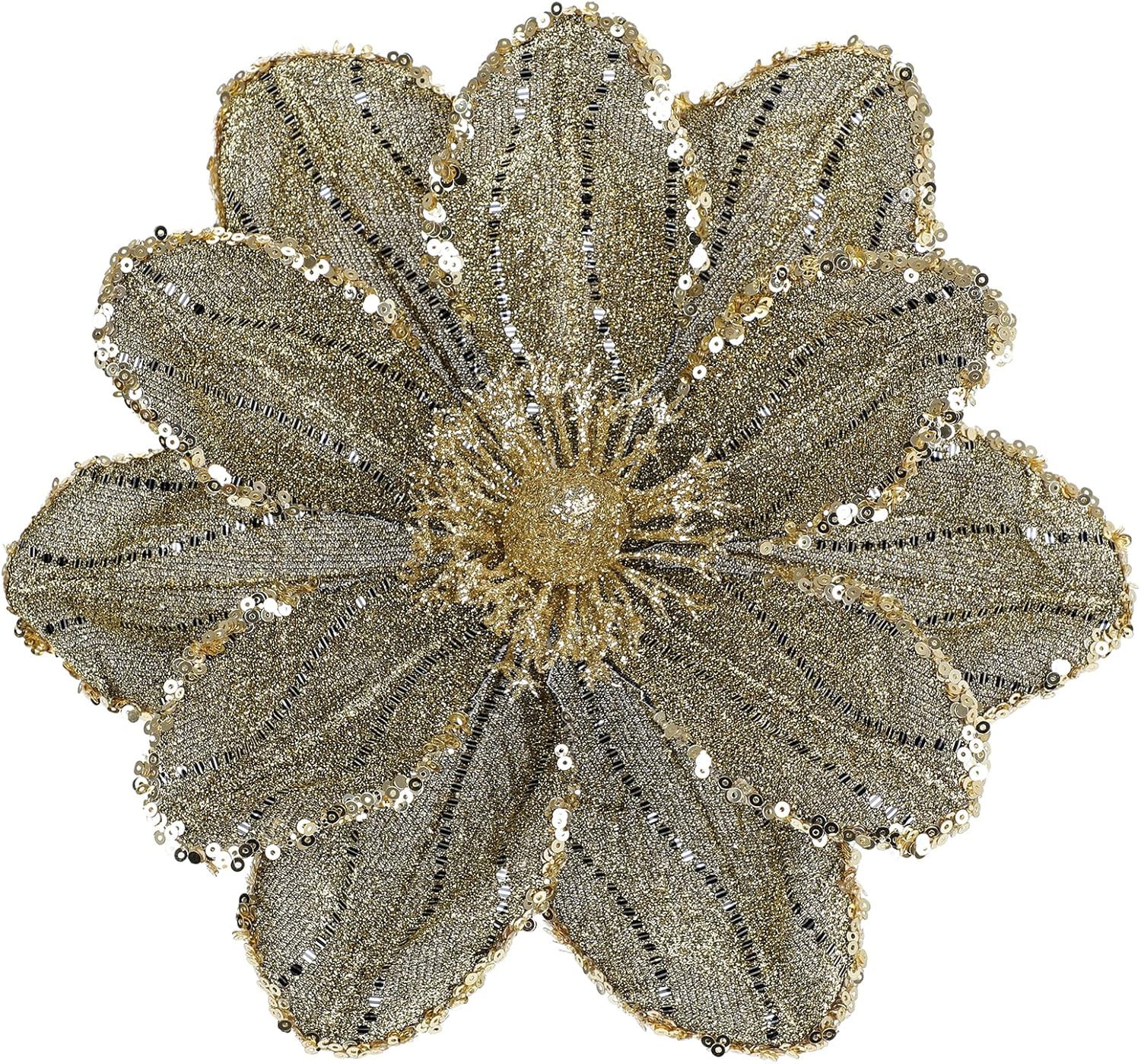 Briful 6PCS Gold Glitter Christmas Flower Picks, 21.7'' Artificial Poinsettia Stems with Sequins & Beads, 9.8'' Blossom Holiday Floral Picks for Tree, Wreath, Centerpiece, Christmas Decoration