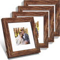 6x6 Picture Frame Set of 4, Made of Glass and Rustic Brown Wooden Frame - Display Picture 4x4 with Mat or 6 x 6 Without Mat, 6x6 Photo for Wall or Tabletop
