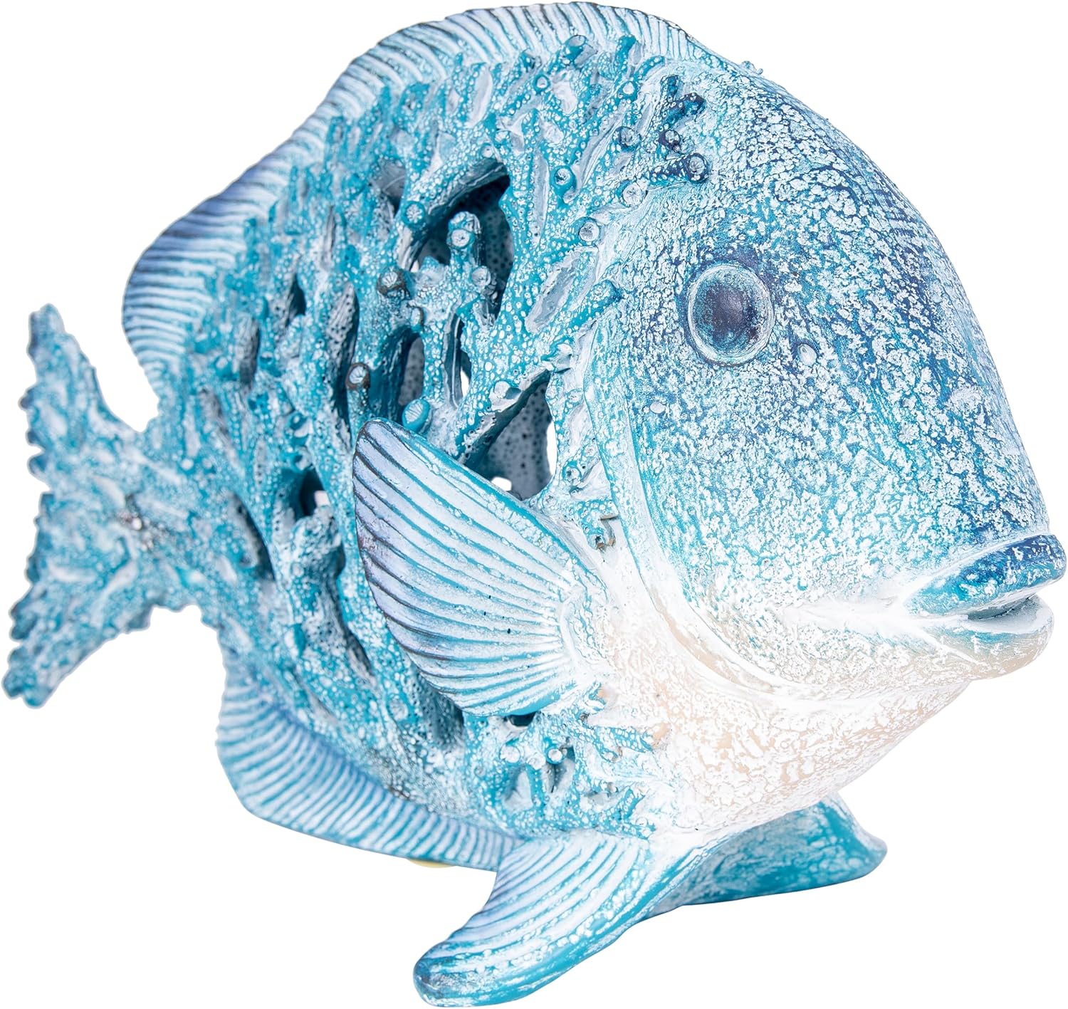 Coral Reef Fish Figurine Coastal Home Decor Ocean Themed Accent for Shelf, Countertop & Centerpiece 12 1/2 in (Blue)