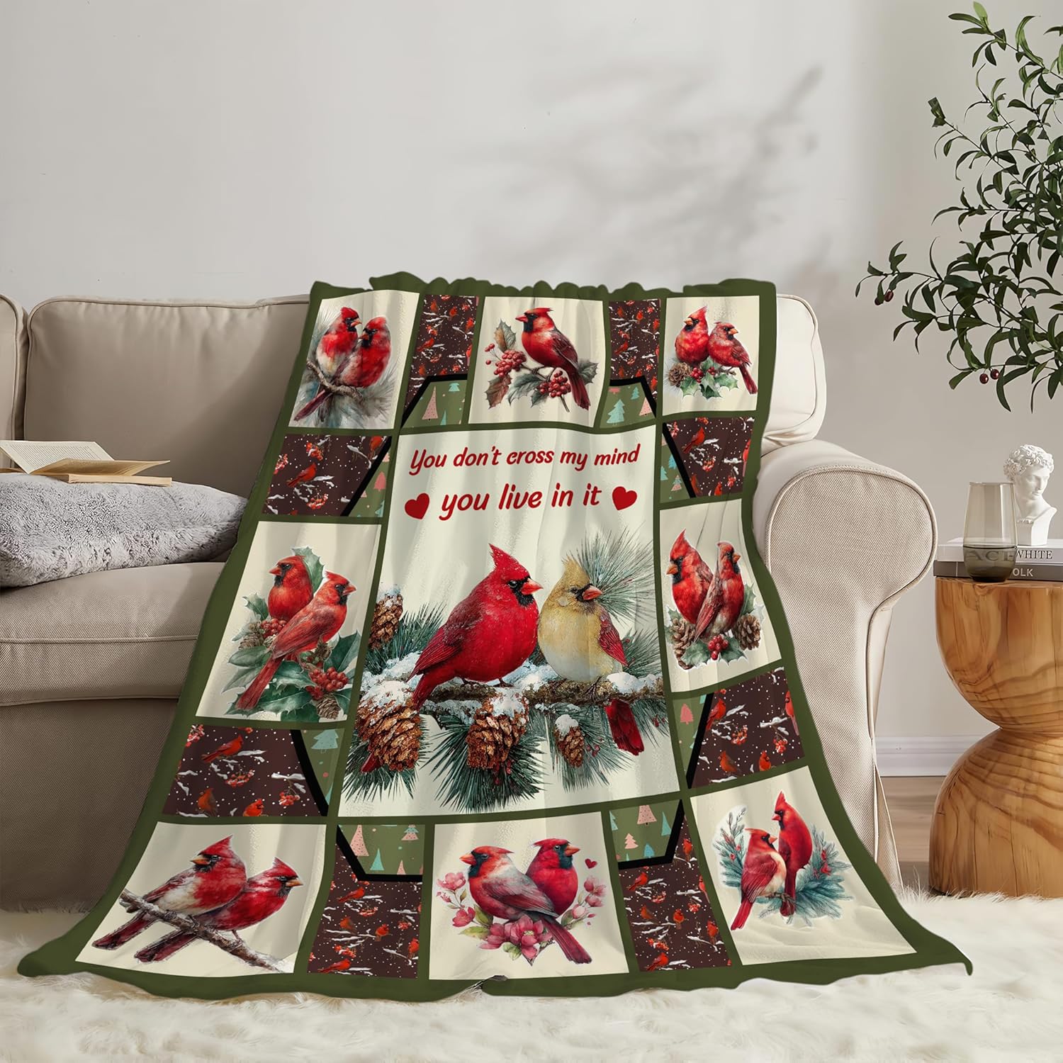 Cardinal Throw Blanket Red Bird Cardinal Stuff Gifts for Kids Girls Boys Adults Women Men Soft Cozy Warm Plush Fluffy Fuzzy Fleece Blanket Christmas Decor 60''X80''