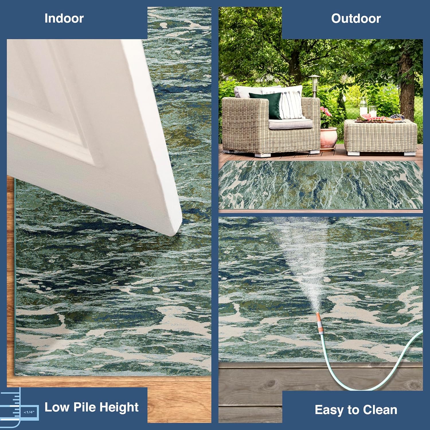 Liora Manne Marina Indoor/Outdoor Power Loomed Synthetic Blend Durable Area Rug - Contemporary Graphic Global Ocean Colorful (Caribe Sea) (7'10" x 9'10")
