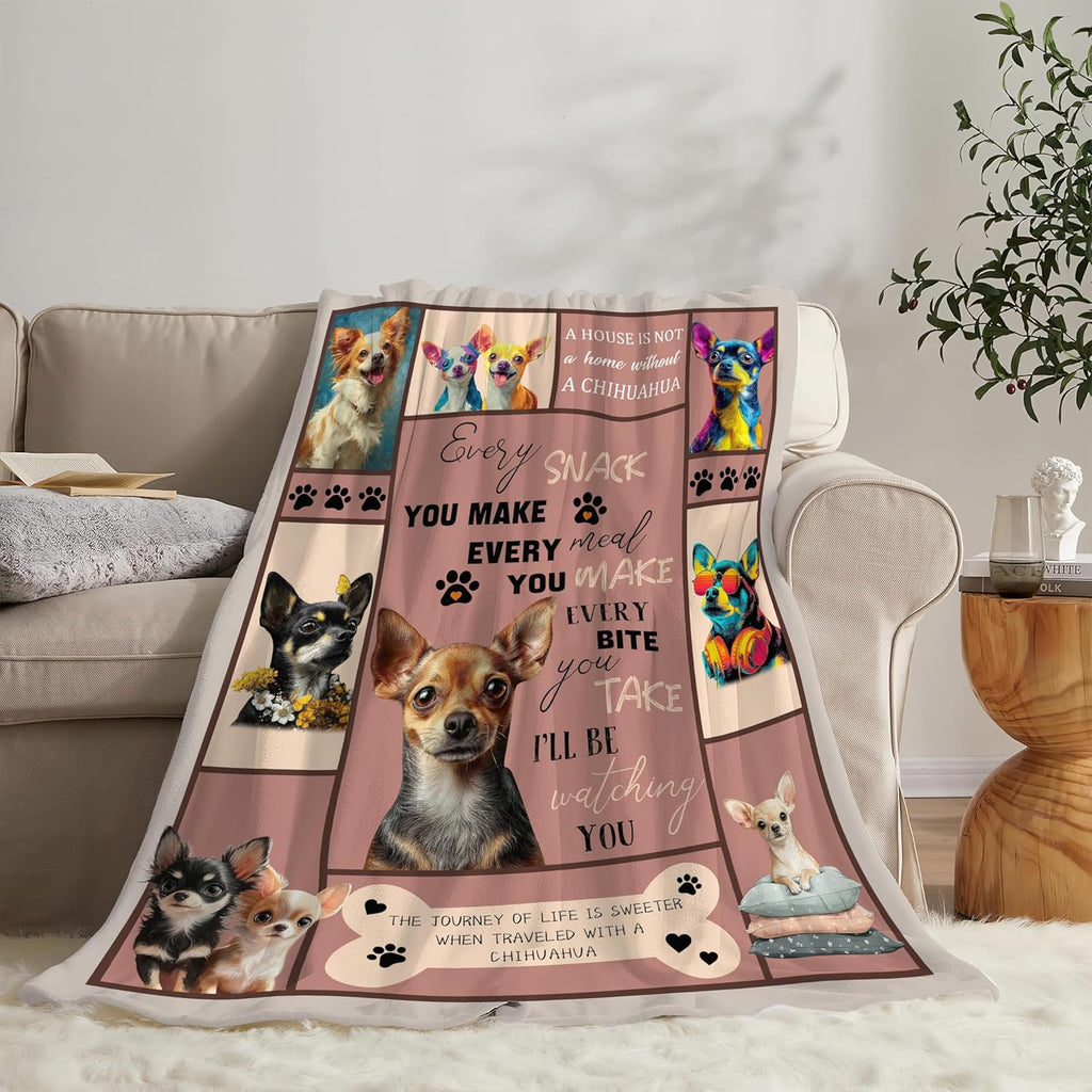 Chihuahua Throw Blanket Chihuahua Puppy Stuff Gifts for Dog Lover Kids Girls Boys Adults Women Men Soft Cozy Warm Plush Fluffy Fuzzy Fleece Blanket Decor 60''X80''