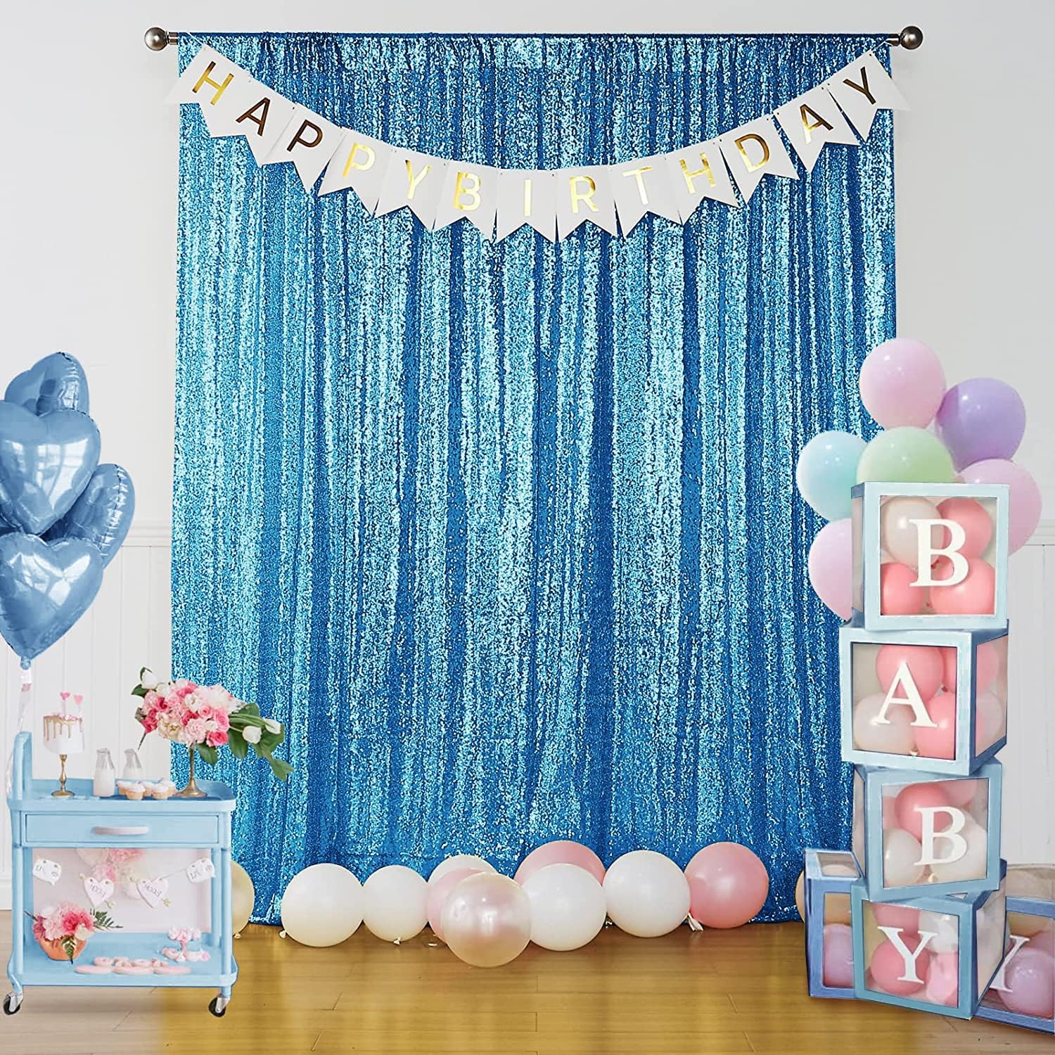 Sugargirl Turquoise Sequin Backdrop Curtain 2 Panels 2FTx8FT Glitter Turquoise Background Drapes Sparkle Photography Backdrop for Party Wedding Birthday Wall Decoration
