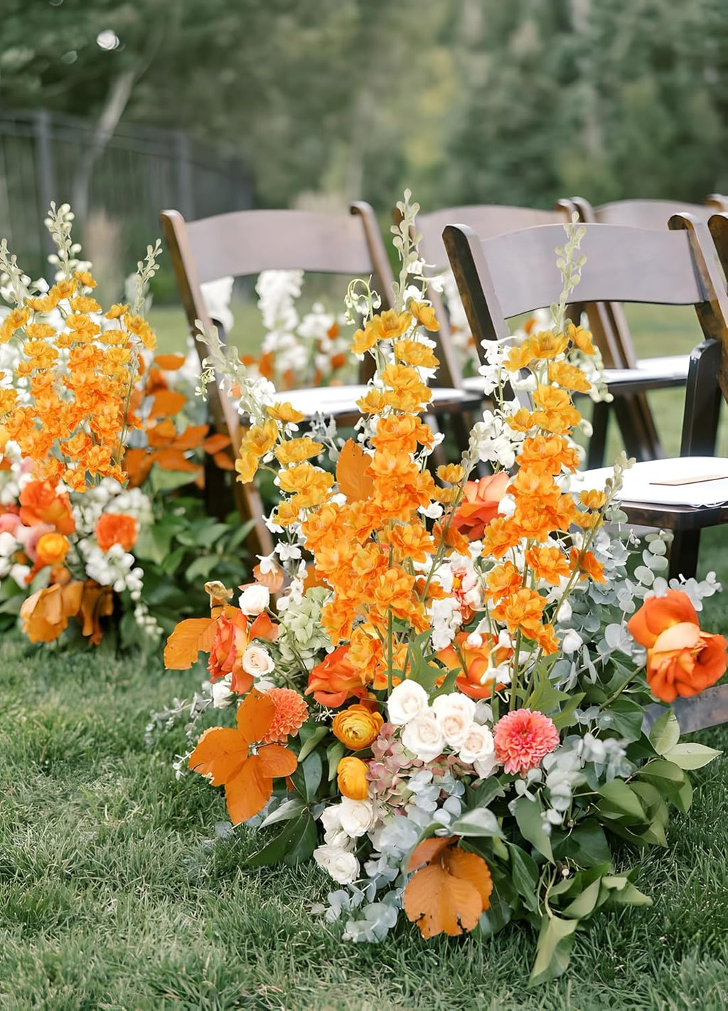 IPOPU 9Pcs Orange Artificial Delphinium Flowers Combo Clematis Greenery Stems, 33.5" Long Stem Larkspur for Wedding Centerpieces, Bridal Bouquet, Home Party Table Decor (Orange)