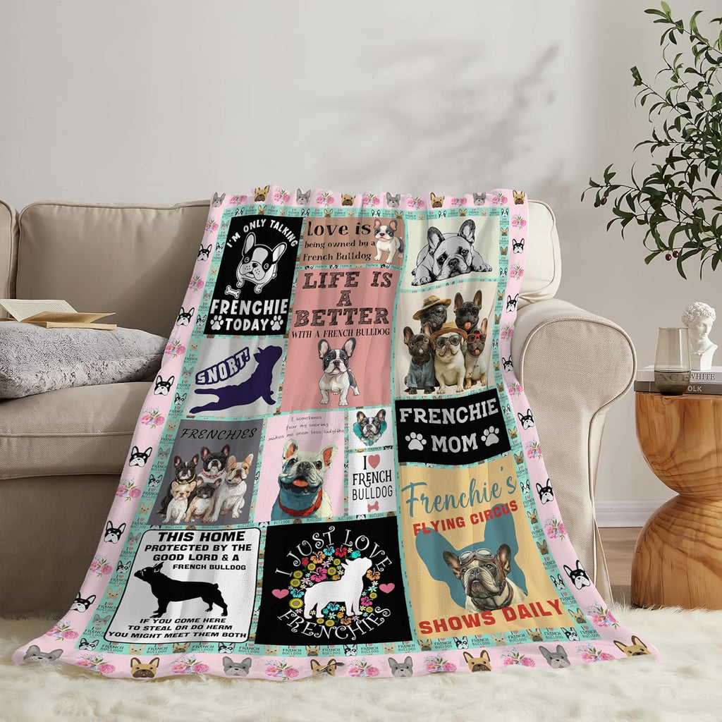Boston Terrier Throw Blanket French Bulldog Frenchie Puppy Stuff Gifts for Dog Lover Kids Girls Boys Adults Women Men Soft Cozy Warm Plush Fluffy Fuzzy Fleece Blanket Decor 60''X80''