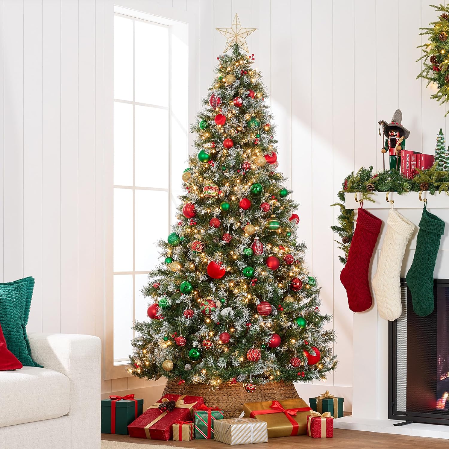 Best Choice Products Christmas Tree Pre-Lit, Pre-Decorated Artificial 12ft Frosted Pine Holiday Decoration w/Frosted Tips, Pine Cones, Berries
