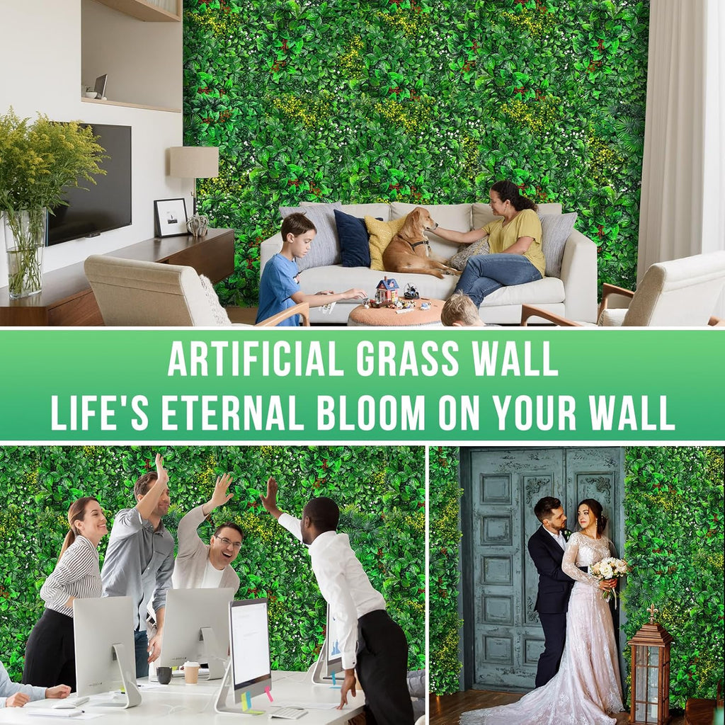 Grass Wall, Artificial Tropical Boxwood Panels 20"x20"(16pcs), Privacy Hedge Fence Screen with UV Protection, Greenery Backdrop for Indoor Home Wedding Decor and Outdoor Patio Backyard
