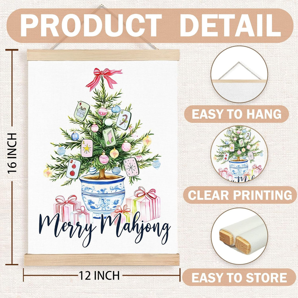 FDHSPAAM Chinoiserie Christmas Mahjong Tree Wall Art Decor, Gifts for Mahjong Players Lovers, Preppy Grandmillennial Christmas Tree Wall Art Posters for Home Bedroom Living Room, 12x16 Inch