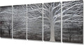 BATRENDY ARTS Black and Silver Tree Metal Art Hand-polished Wall Decor 3D Modern Home Accent for Bedroom Decoration 5 Panels Hanging Scuplture