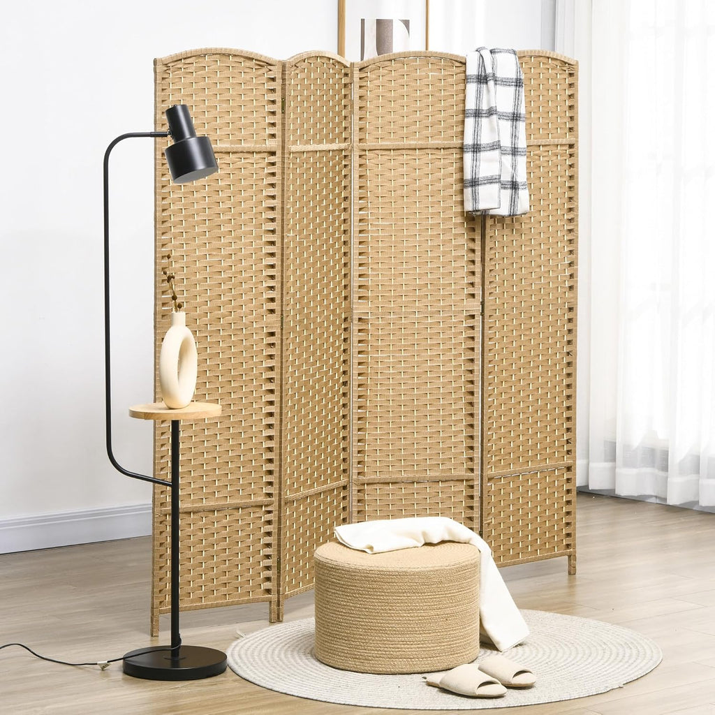 HOMCOM Room Divider, 4 Panel Folding Privacy Screen, 5.6' Tall Freestanding Wall Partition for Home Office, Bedroom, Nature Wood