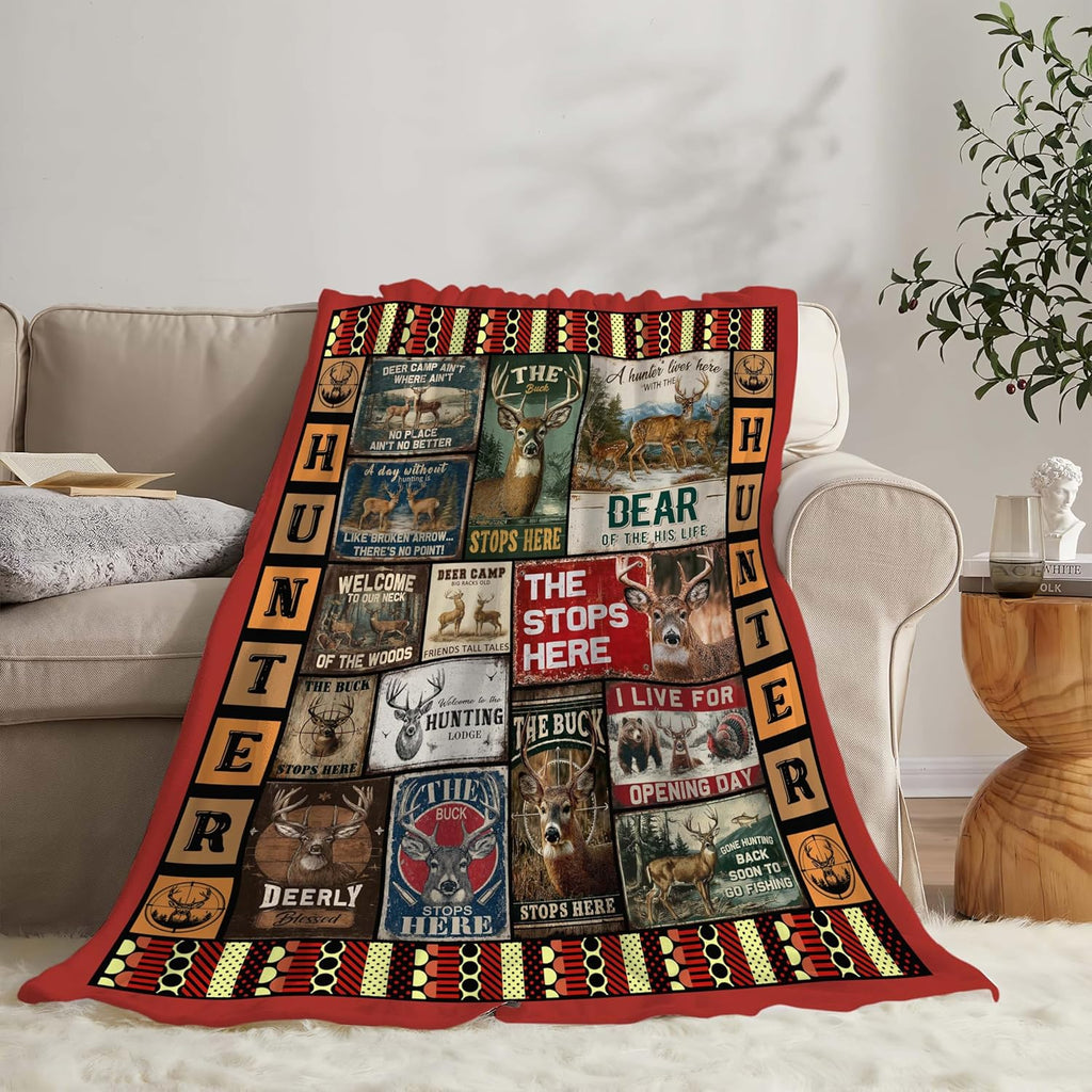 Deer Throw Blanket Hunting Deer Elk Stuff Gifts for Kids Girls Boys Adults Women Men Soft Cozy Warm Plush Fluffy Fuzzy Fleece Blanket Decor 60''X80''