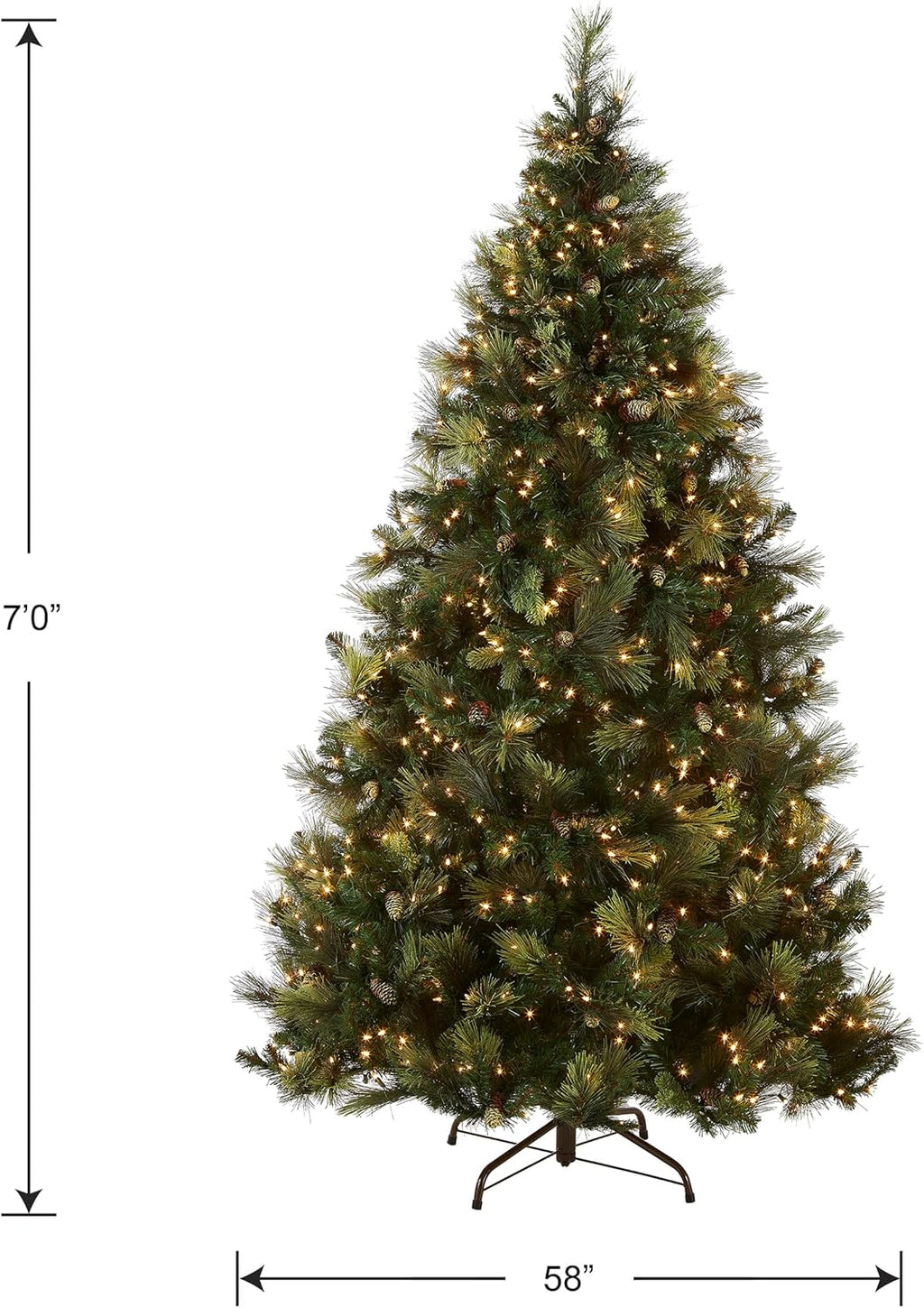 National Tree Company 7 ft Pre-Lit Carolina Pine Artificial Christmas Tree, 700 Clear Lights, 1,147 Tips, Includes Stand, Green