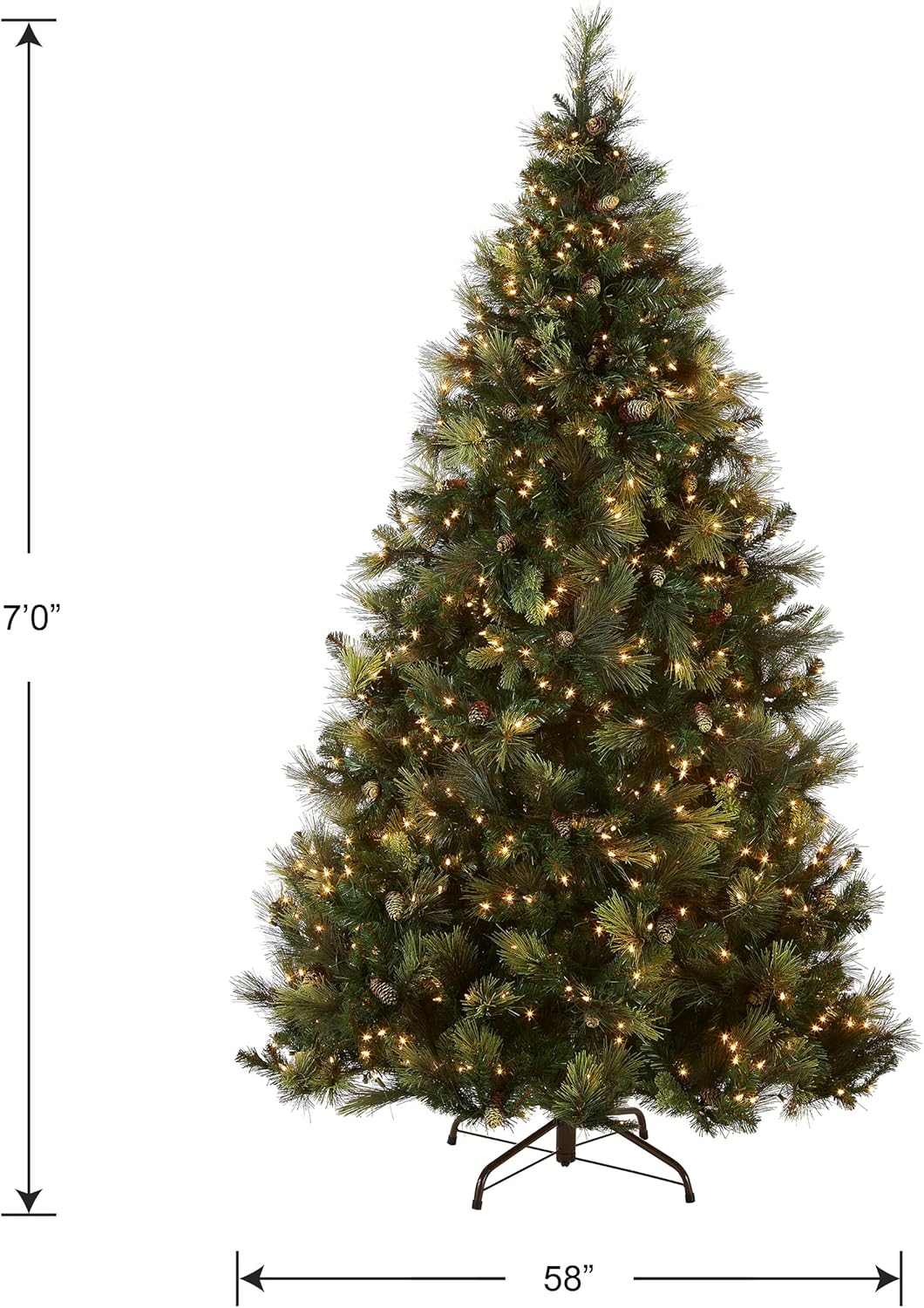 National Tree Company 7 ft Pre-Lit Carolina Pine Artificial Christmas Tree, 700 Clear Lights, 1,147 Tips, Includes Stand, Green