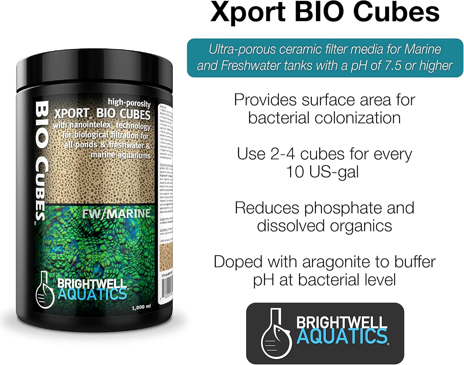 Brightwell Aquatics Xport BIO Cubes - Ultra-Porous Biological Filter Media for Filtration in Marine and Freshwater Aquariums