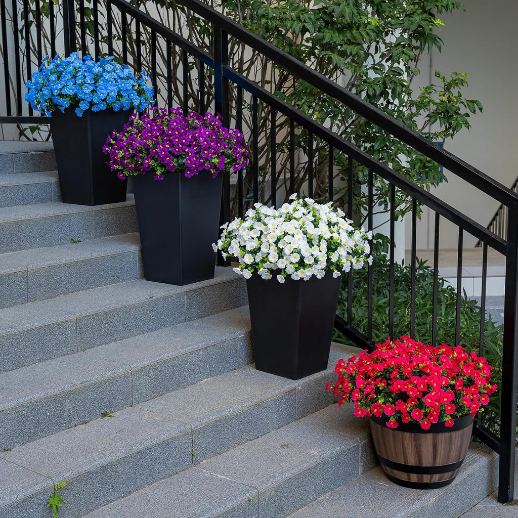 Artificial Faux Flowers for Outdoor 16 Bundles Boxwood Fake Morning Glory for Planter,UV Resistant Fake Flowers for Home Porch Patio Outside（White）