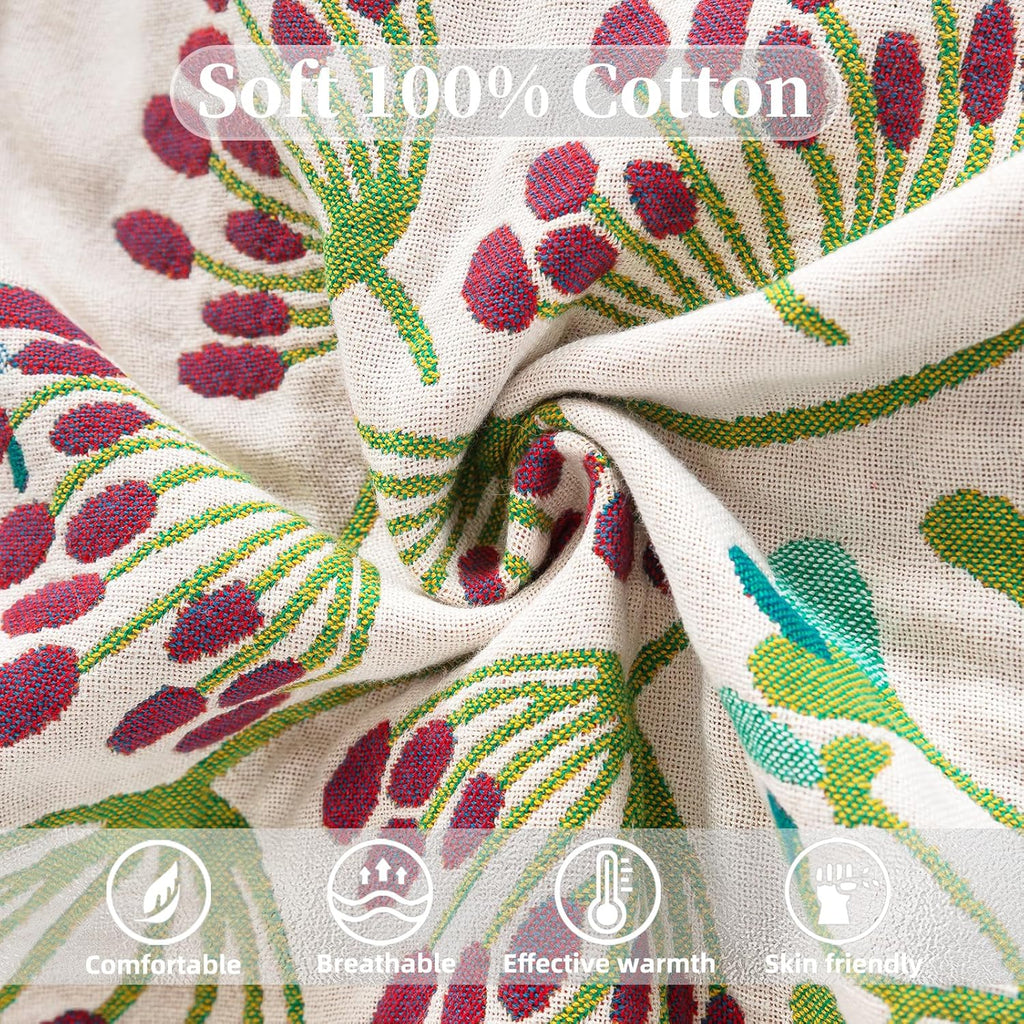 Boho Throw Blanket for Bed, 100% Pure Cotton Ultra Soft Rustic Quilt, Farmhouse Decor Bed Blankets, All Season Rustic Throw for Sofa Couch Chair(91"x 98", Boho Floral)