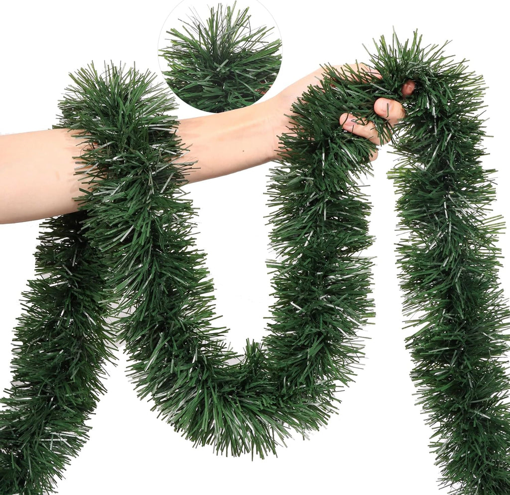 50 Feet Christmas Greenery Garland Decorations, Artificial Green Pine Garlands Xmas Tree Decor Soft Tinsel Garlands Non-Lit for Stairs Mantle Fireplace Home Indoor Outdoor Holiday Party Supplies