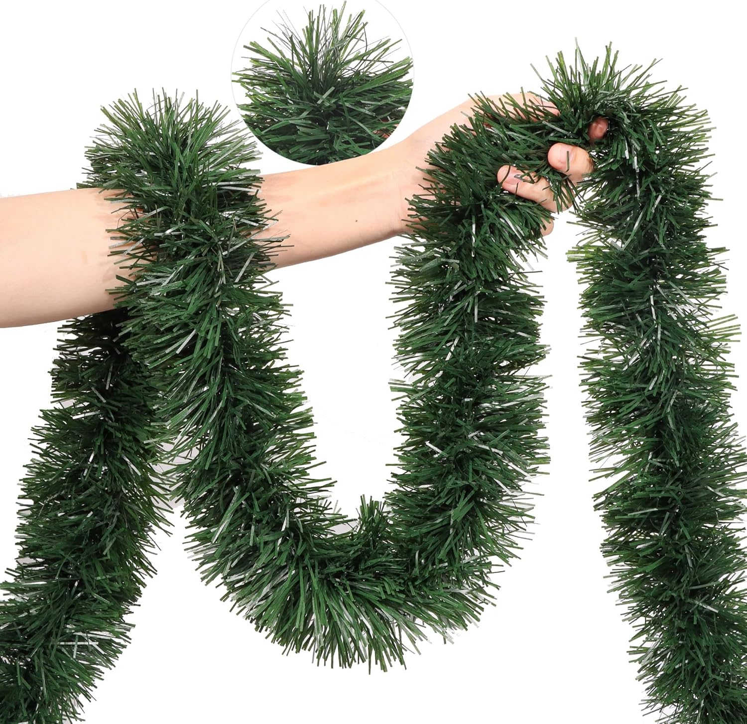 50 Feet Christmas Greenery Garland Decorations, Artificial Green Pine Garlands Xmas Tree Decor Soft Tinsel Garlands Non-Lit for Stairs Mantle Fireplace Home Indoor Outdoor Holiday Party Supplies