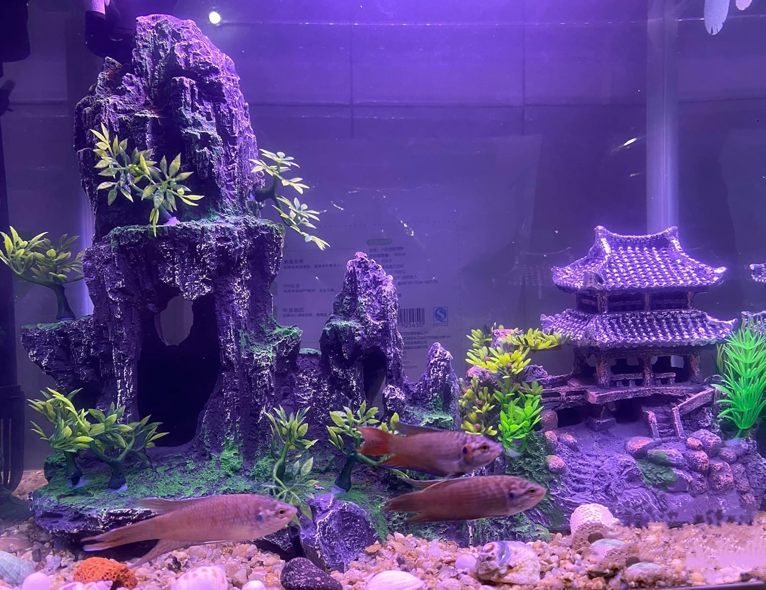 Extra Large Aquarium Decorations kit - “Ancient Temple in The Mountain”, Japanese Aquarium Decorations Resin Aquarium Castle Decorations Aquarium Mountain View Stone