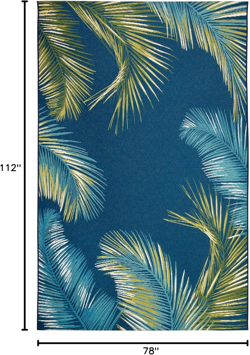 Liora Manne Marina Indoor/Outdoor Power Loomed Synthetic Blend Low Profile Area Rug - Transitional Border Botanical Beach Colorful (Palm Border Navy) (6'6" x 9'4")