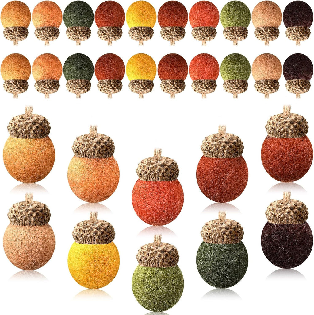 Tatuo 30 Pcs Christmas Felt Acorn Ornaments Colorful Wool Felt Acorn Pom Balls Mini Wool Acorns Bulk for DIY Xmas Crafts Christmas Tree Hanging Ornaments Party Favors Home Indoor Decor(Retro Colors)
