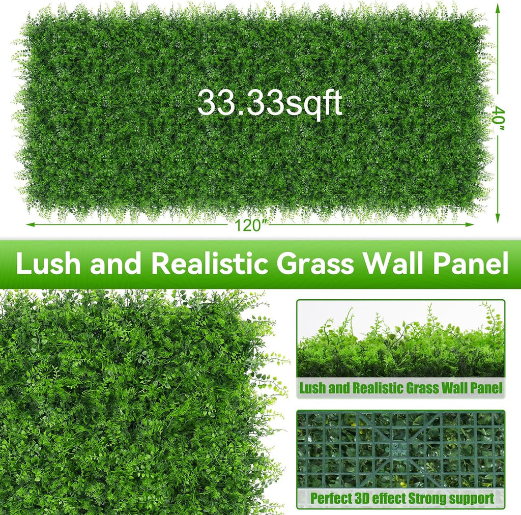 40"x120"(33.33 SQFT) Grass Wall Panels, Artificial Fern Grass Backdrop with UV Protection, Fake Greenery Plant Boxwood Roll, Green Wall Decor for Outdoor Indoor Patio Garden Backyard