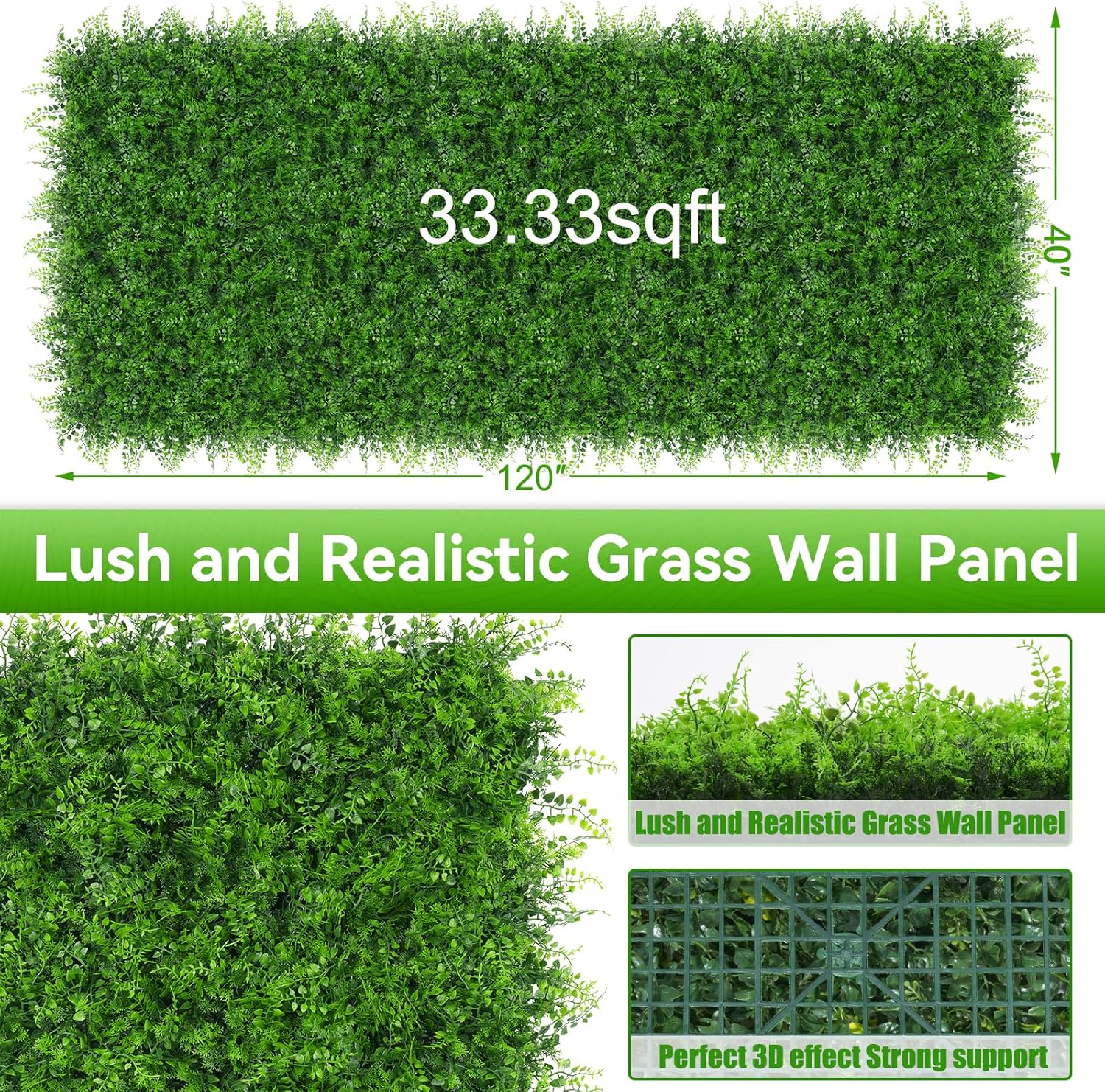 40"x120"(33.33 SQFT) Grass Wall Panels, Artificial Fern Grass Backdrop with UV Protection, Fake Greenery Plant Boxwood Roll, Green Wall Decor for Outdoor Indoor Patio Garden Backyard