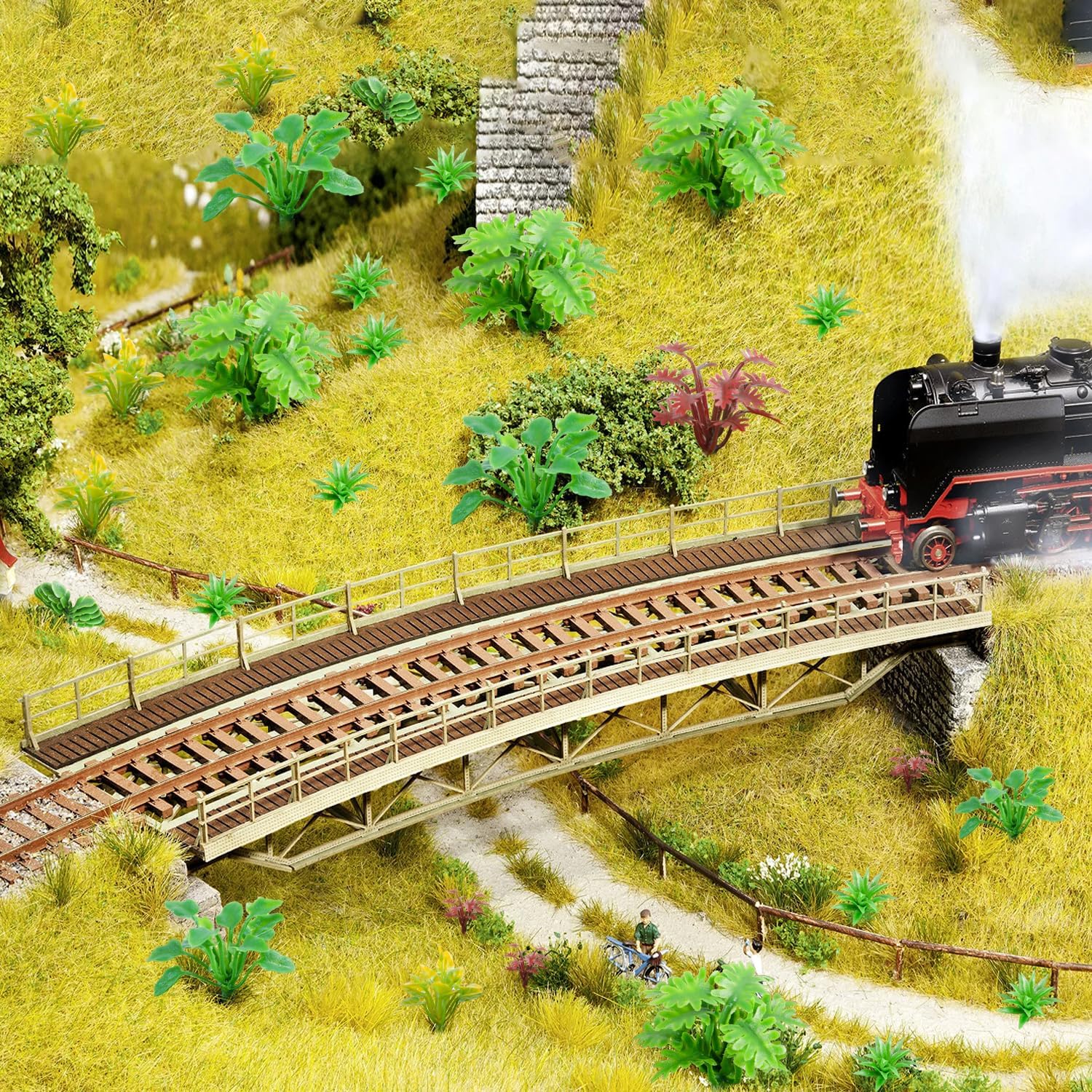 FOIMAS 100pcs Miniature Plant Set - Mini Trees, Flowers, Shrubs for Fairy Garden, Diorama, Train Scenery, Sand Architecture Model Craft Supply