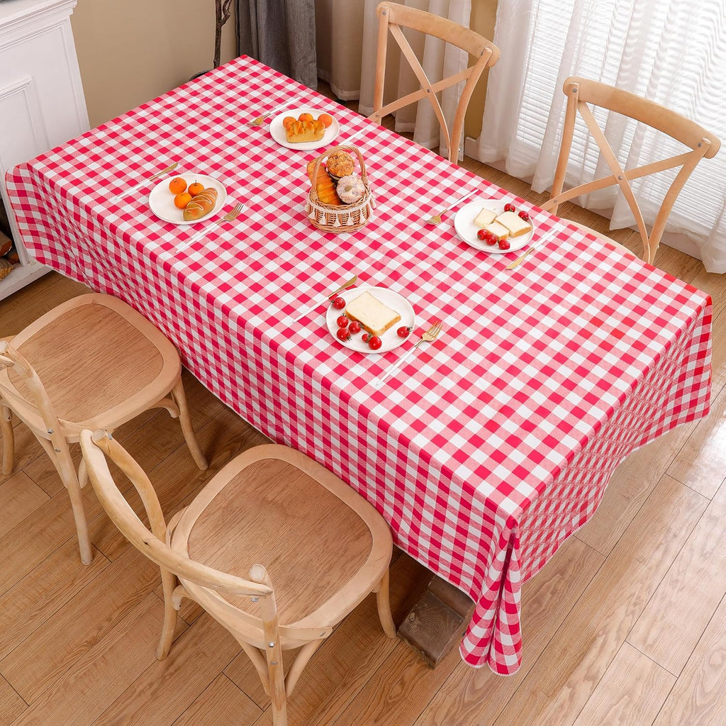 Heavy Duty Vinyl Tablecloth with Flannel Backing Waterproof Oil-Proof Plastic Table Cloth Stain-Resistant Wipeable Rectangle or Square Table Cover for Indoor and Outdoor (Red Checkered, 52x70 Inch)