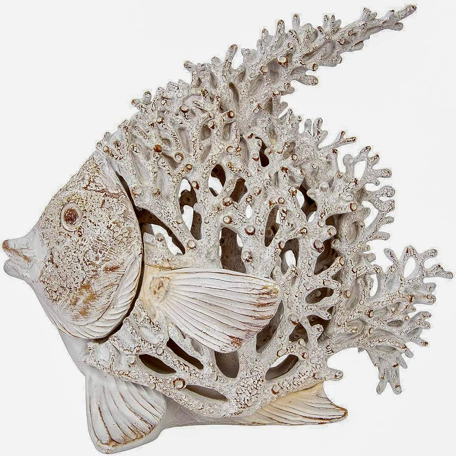 Ocean Decor White Coral Reef Angelfish Sculpture Beach Home Decor Coastal Coral Look Tabletop Collection 11 in x 10 in