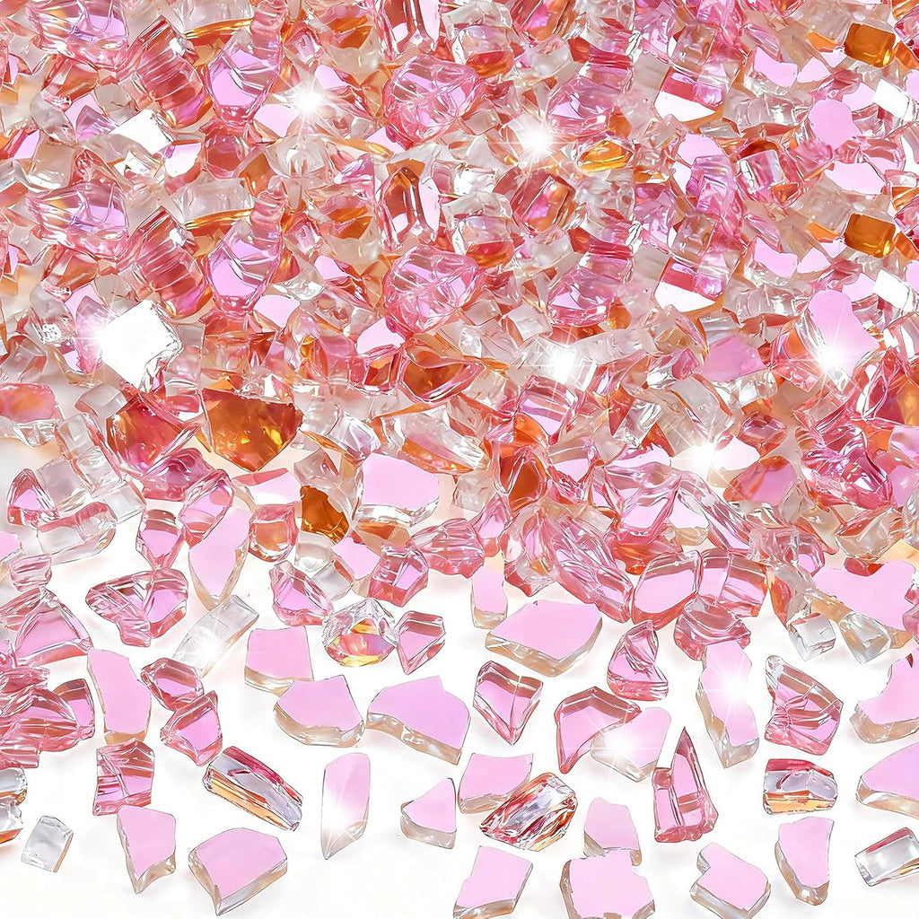 GasSaf 1/4 Inch Fire Glass Reflective Tempered Fireglass Cut Crushed FireGlass for Fire Pit, Fireplace, Replaces Existing Gas Logs & Lava Rocks (20 Pound)(Rose Gold)