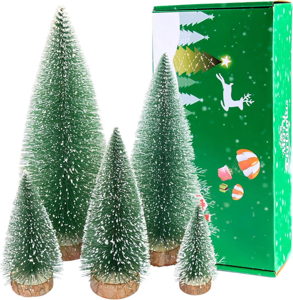 Bottle Brush Trees Mini Christmas Trees Decor Miniature Christmas Tree Small Desktop Artificial Pine Tree Sisal Christmas Trees with Snow for Tabletop Bedroom Decorations Crafts