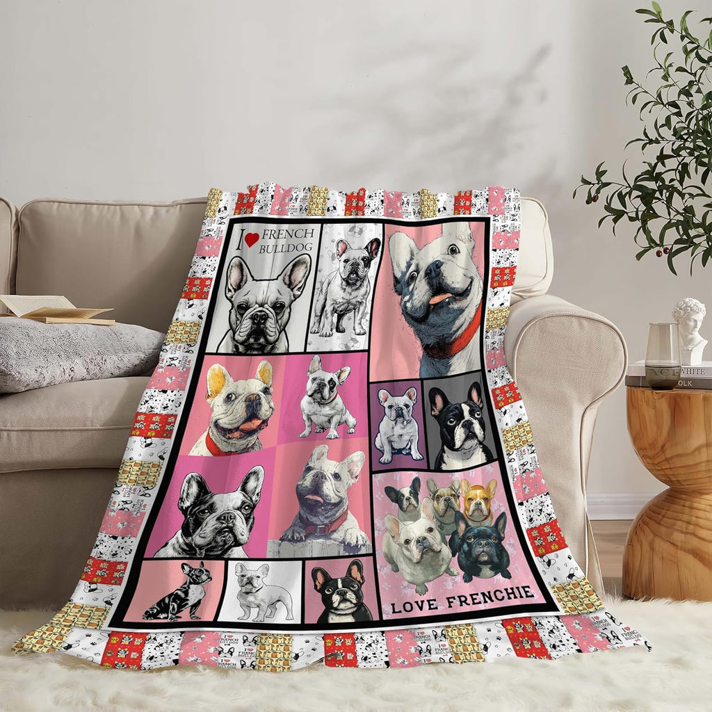 Boston Terrier Throw Blanket French Bulldog Frenchie Puppy Stuff Gifts for Dog Lover Kids Girls Boys Adults Women Men Soft Cozy Warm Plush Fluffy Fuzzy Fleece Blanket Decor 60''X80''