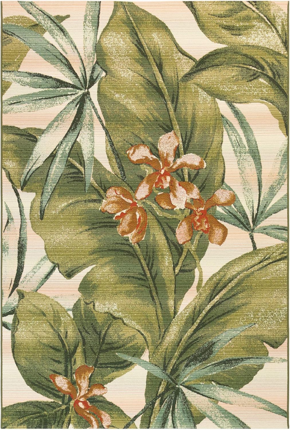 Liora Manne Marina Low Profile Durable Indoor/Outdoor Woven Rug- Tropical Leaf Cream 8'10" x 11'9"