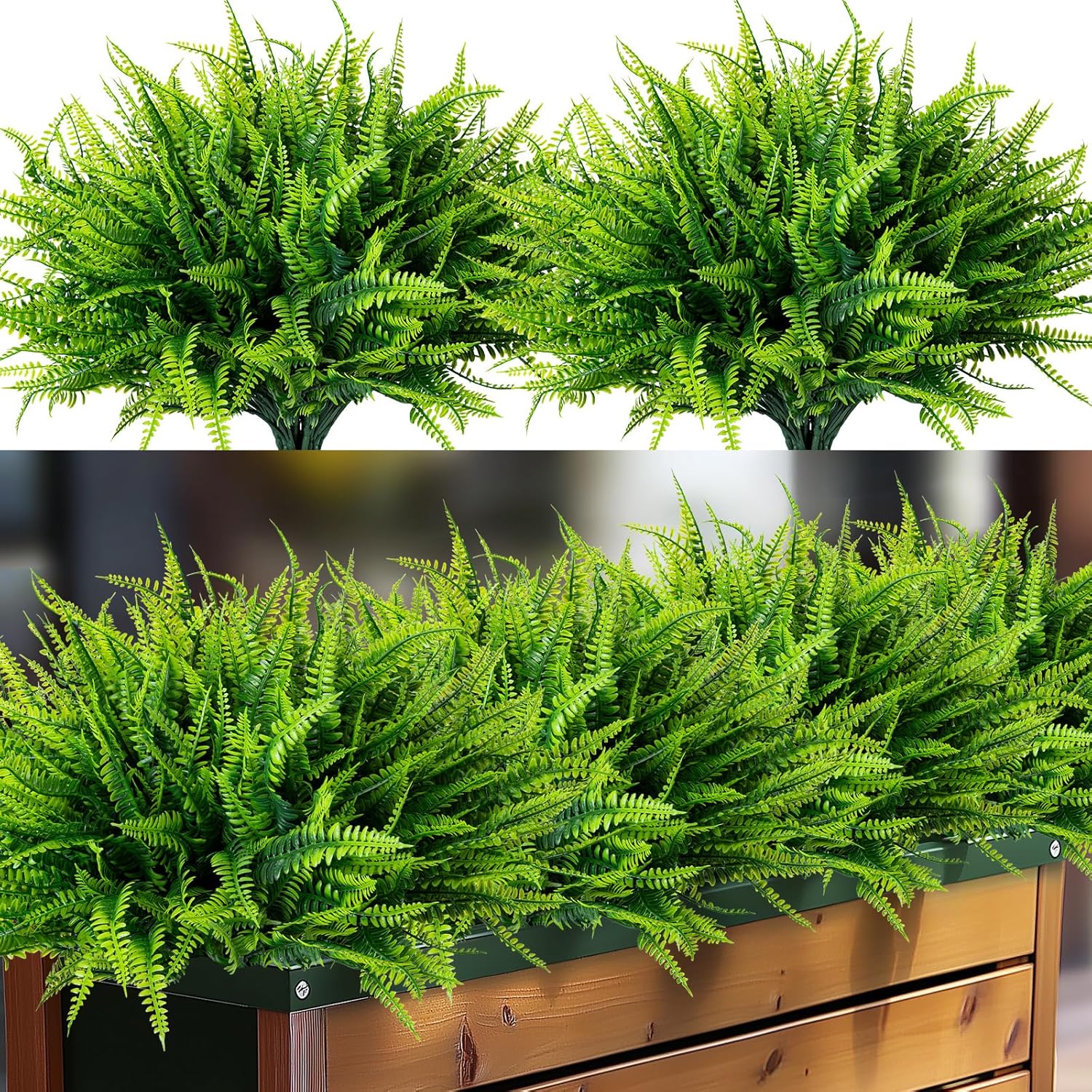 24 Bundles Artificial Fake Plants for Outdoor Faux Boston Fern for Home Decor UV Resistant Fake Plants Greenery for Front Porch Planter Indoor or Outdoor (Green)