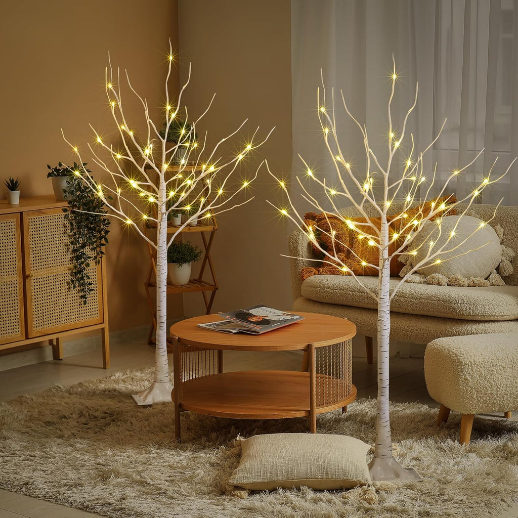 LIGHTSHARE 4 Feet 48L LED Birch Tree Lights, Pack of 2, Warm White, for Holiday Party and Christmas Decoration, Indoor and Outdoor Use