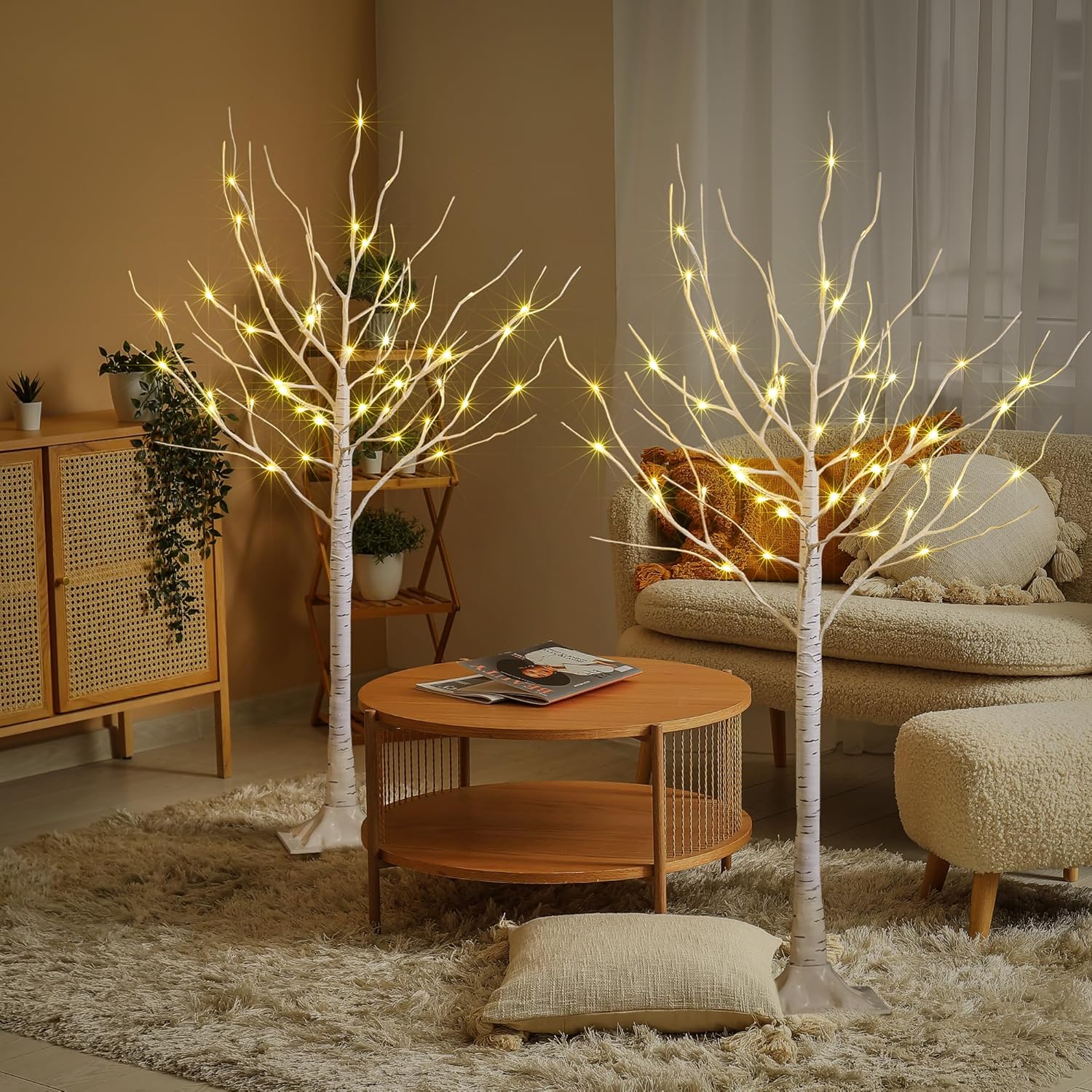 LIGHTSHARE 4 Feet 48L LED Birch Tree Lights, Pack of 2, Warm White, for Holiday Party and Christmas Decoration, Indoor and Outdoor Use