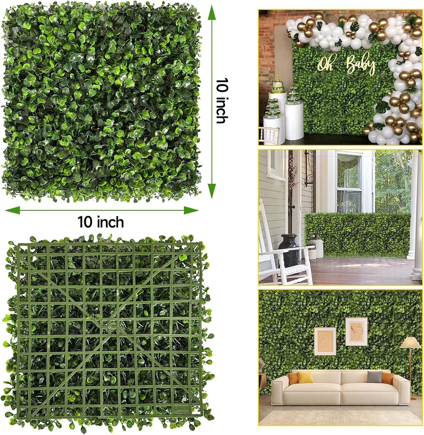 Artificial Grass Wall Panels, 12 PCS 10"x10" Boxwood Hedge Wall Panels with 100 Zip Ties, Boxwood Panels Backdrop for Outdoor Indoor Decorative Garden Fences Backyard Patio Privacy Hedge