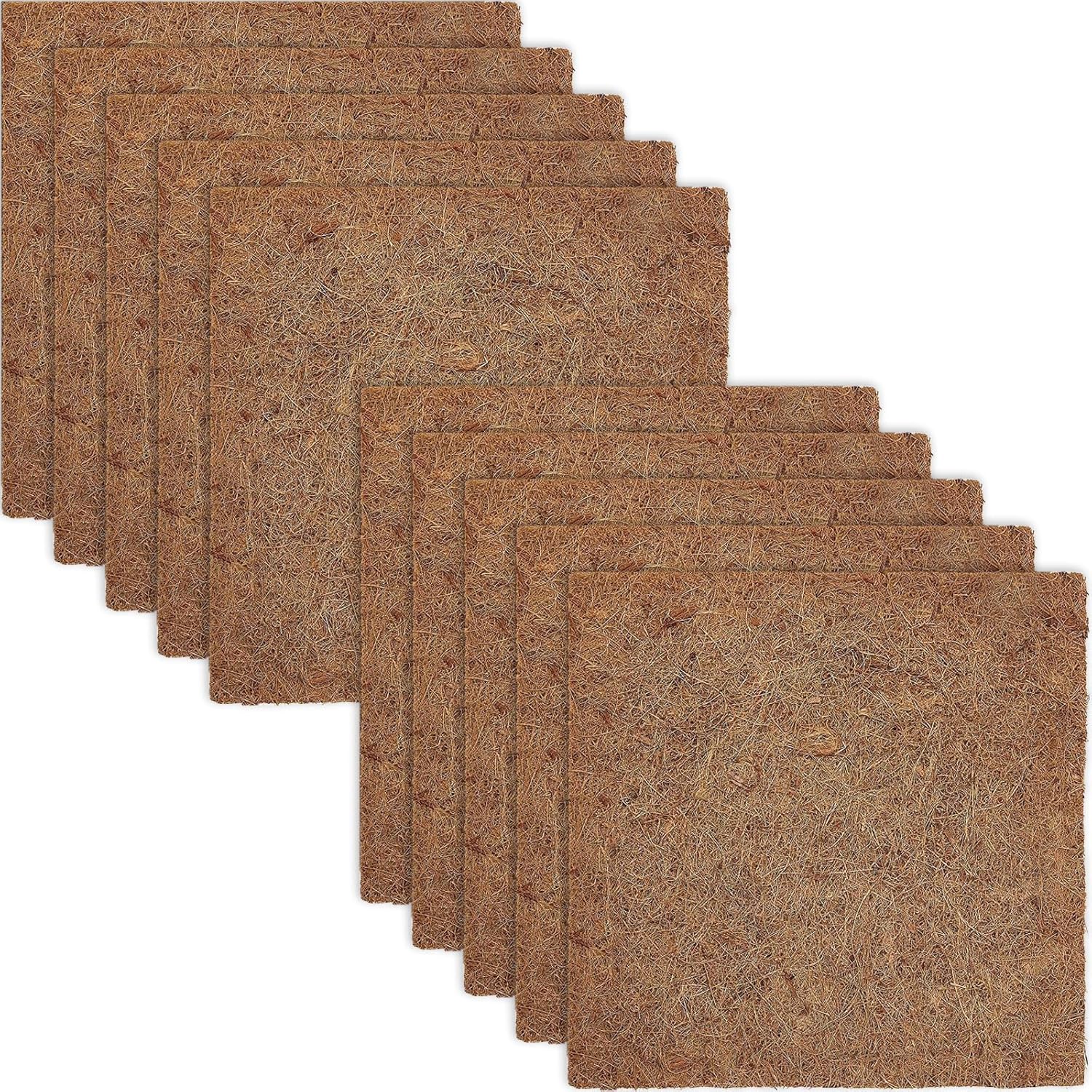 ZeeDix 10 Pcs Reptile Mat, 8X8 inch Natural Coconut Fiber Liner Mat Flooring Accessories for Reptile Tank - Bearded Dragon Tortoise Lizard Turtle Snake Leopard Gecko Substrate Bedding