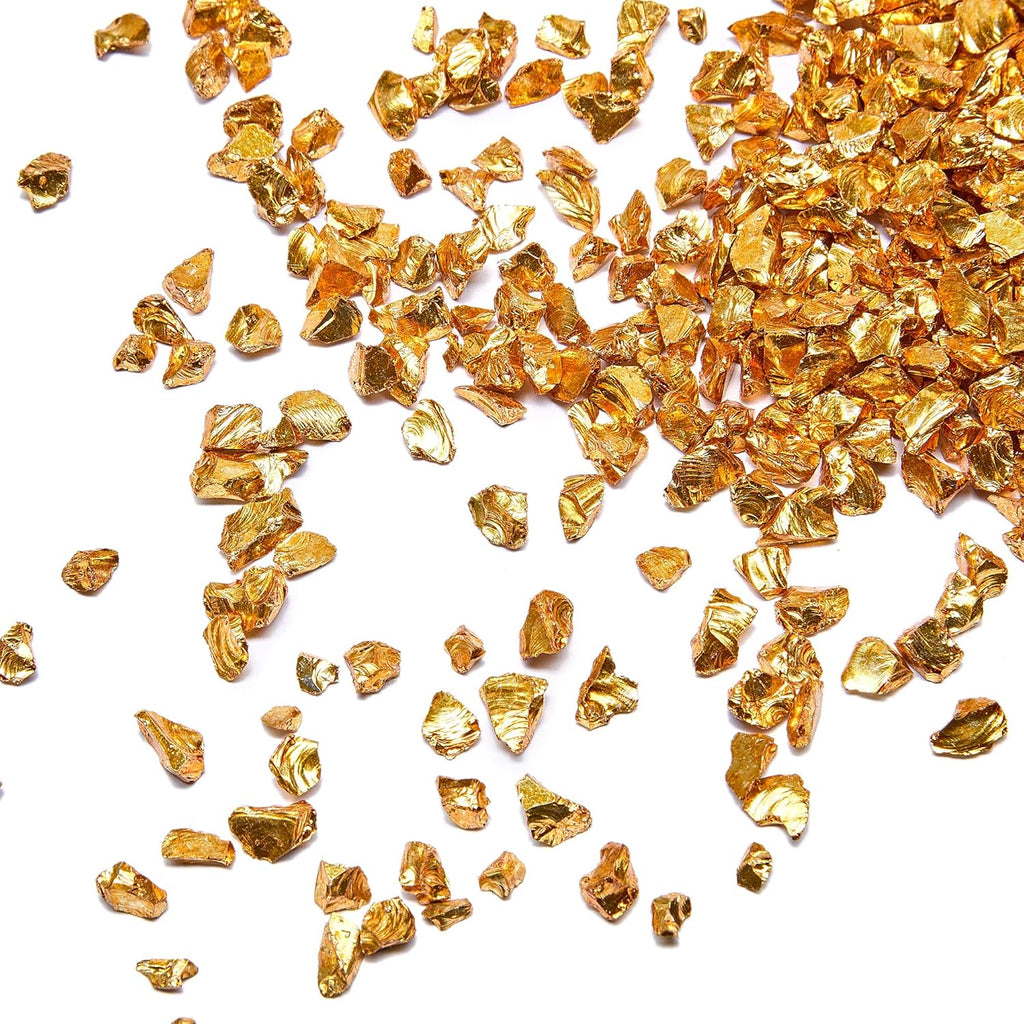 TWINKLING High Luster Fire Glass Gravel Stone Glitter,Broken Glass,Fire Gems Chips,Crushed Glass for Fire Pit Crafts Resin Art Aquarium Garden Decoration,3-6mm,1-Pound Jar (Gold)