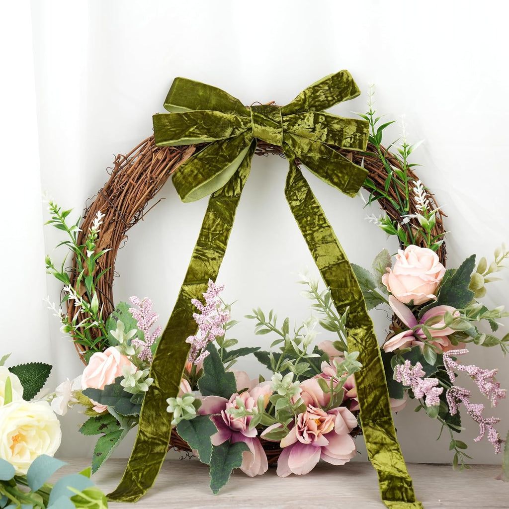 MAYREEL 1 Inch Moss Crushed Velvet Ribbon Olive Green Vintage for Flower Bouquets Wedding Invitations Crafts Gift Wrapping Party Favor Boxes 10 Yards