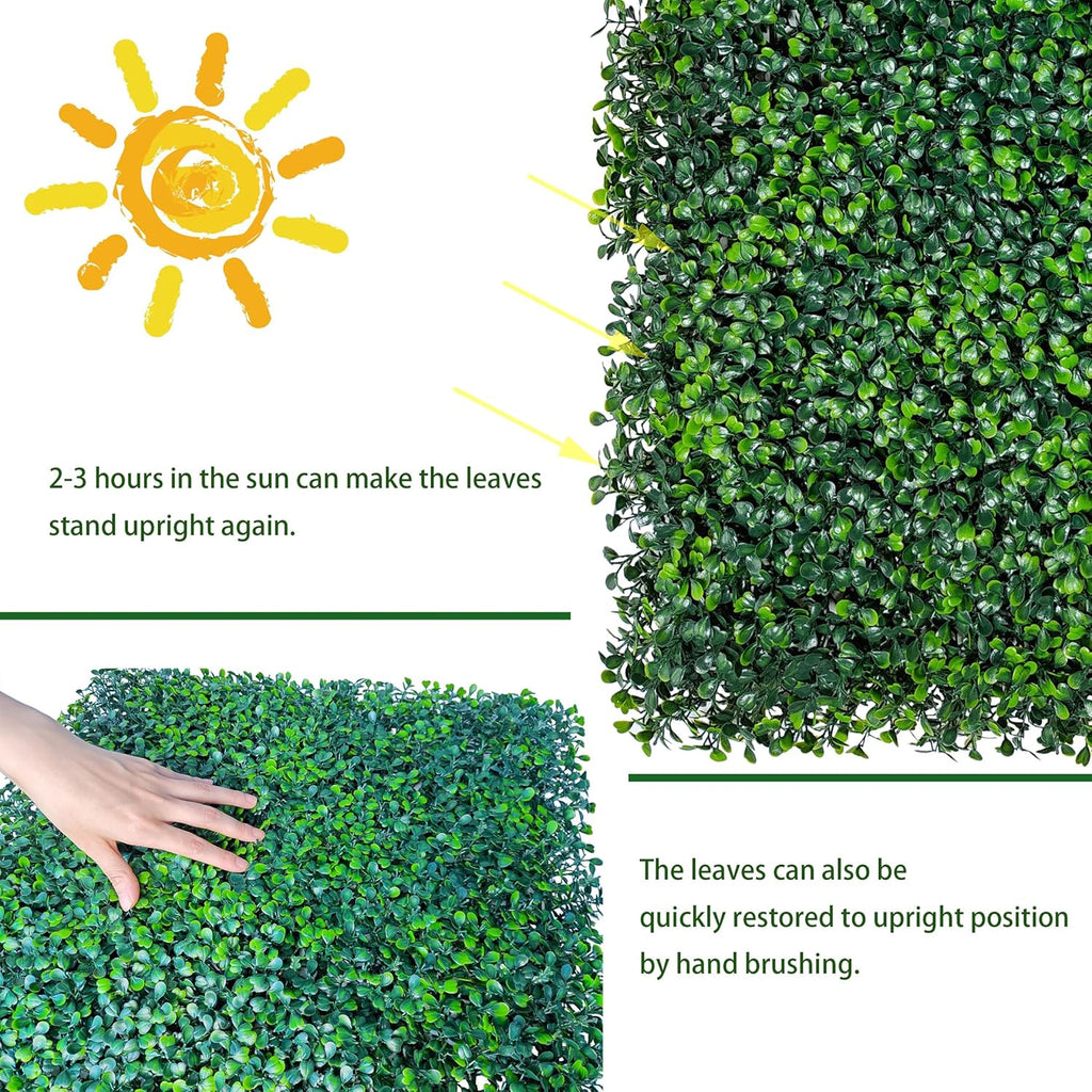 Artificial Grass Wall Backdrop Panels,16 X 12 in 24P(32 sqft) UV-Anti Greenery Boxwood Panels for Indoor Outdoor Green Wall Decor & Ivy Fence Covering Privacy