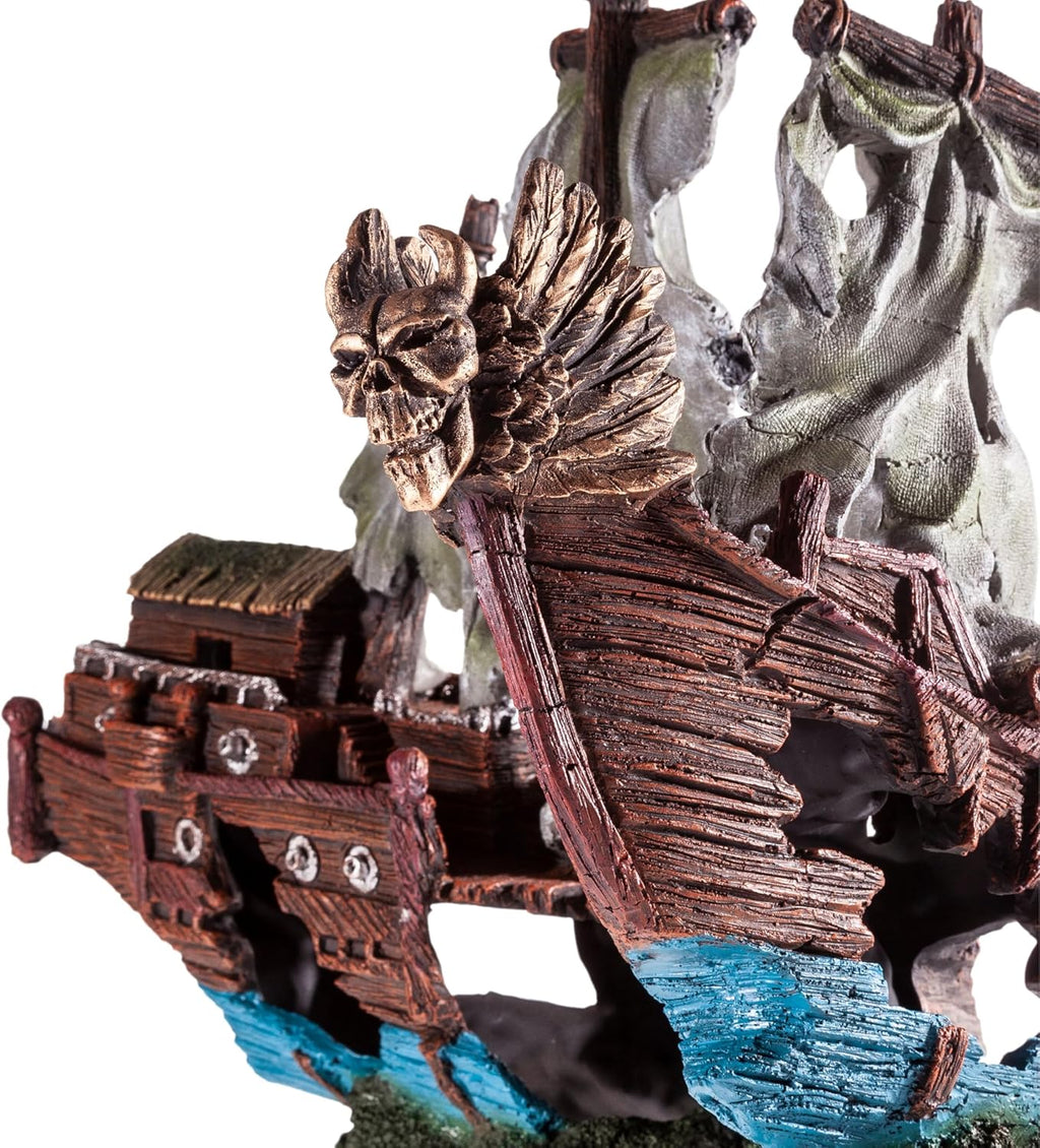 UNEAK - Small Pirate Shipwreck Aquarium Decorations Ornament w/Sail (2 Pieces) 5 Gallons and Larger Fish Tank, Sunken Ship Decoration Ornaments, Decorative Resin Boat for Freshwater Saltwater Decor