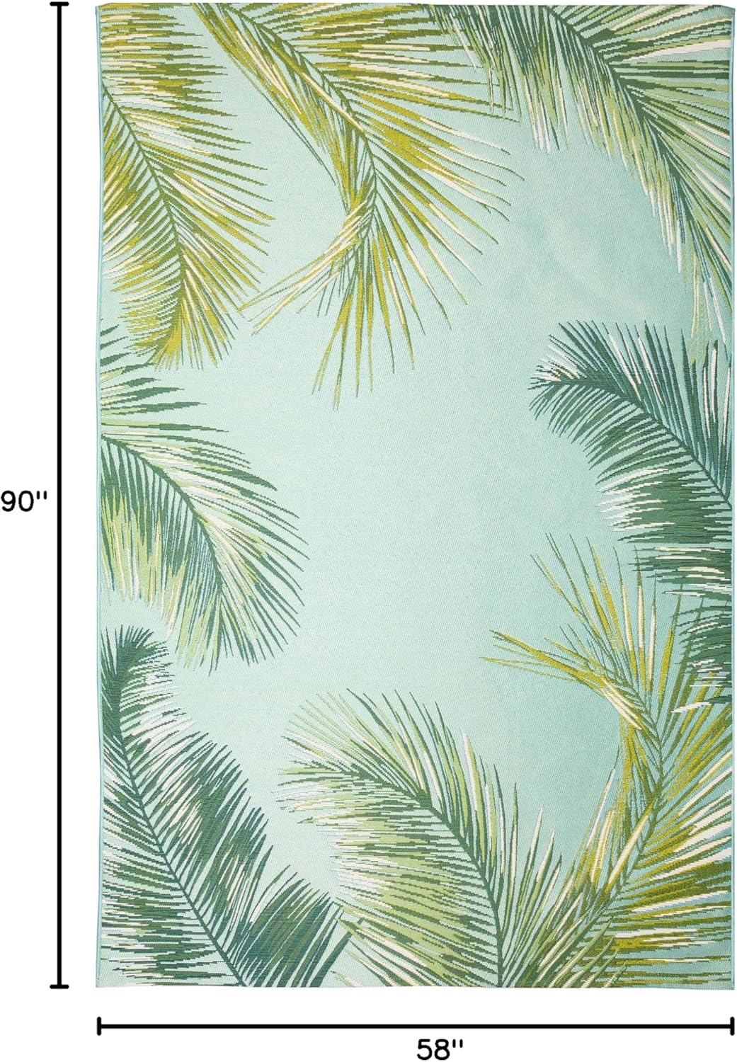 Liora Manne Marina Indoor/Outdoor Power Loomed Synthetic Blend Low Profile Area Rug - Transitional Border Botanical Beach Colorful (Palm Border Aqua) (4'10" x 7'6")
