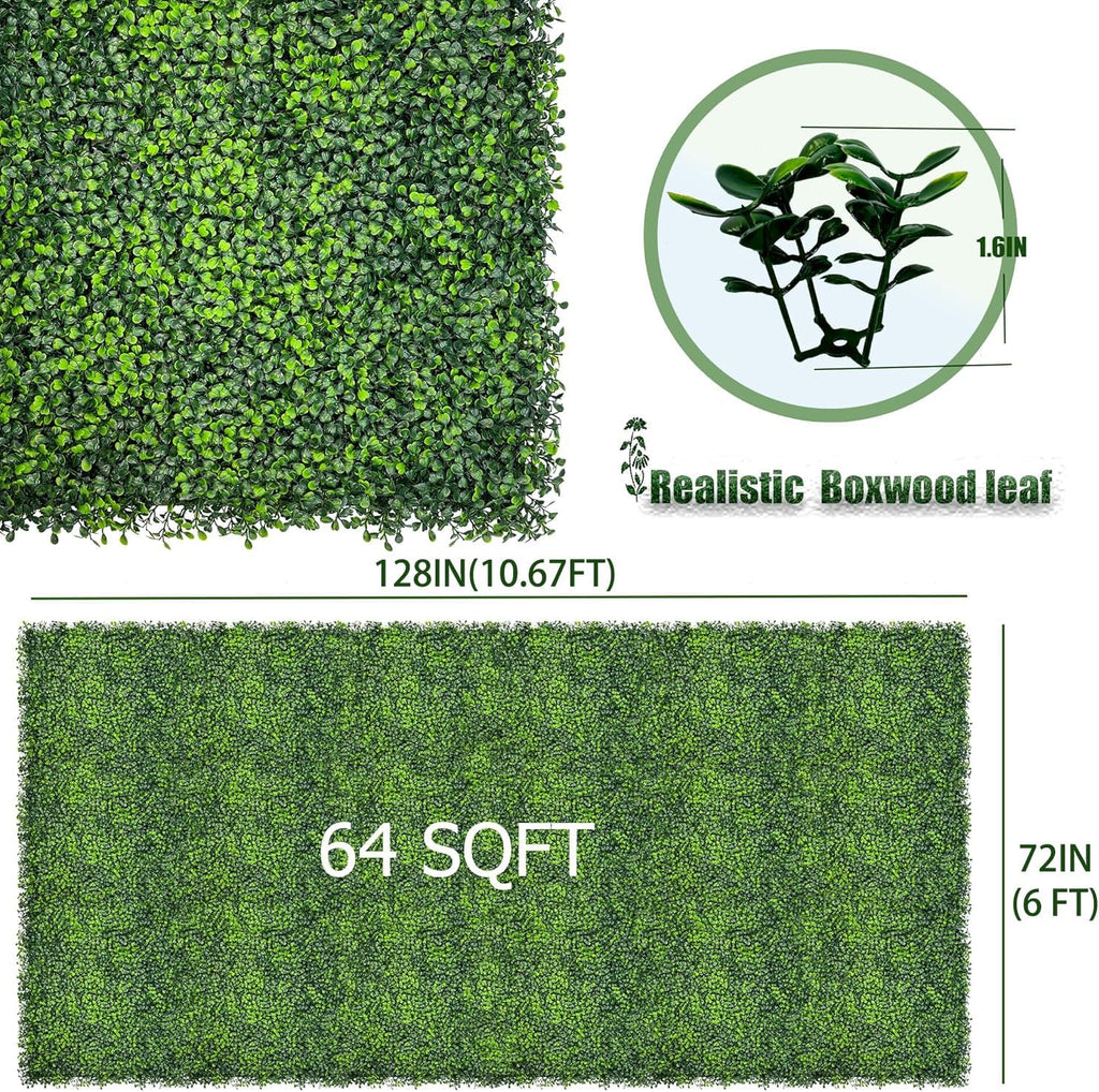 Artificial Ivy Privacy Fence Screen,128"x 72" (64 SQFT) UV-Anti Faux Boxwood Roll Grass Wall Panels for Patio Balcony Privacy, Garden, Backyard Greenery Wall Backdrop Decor