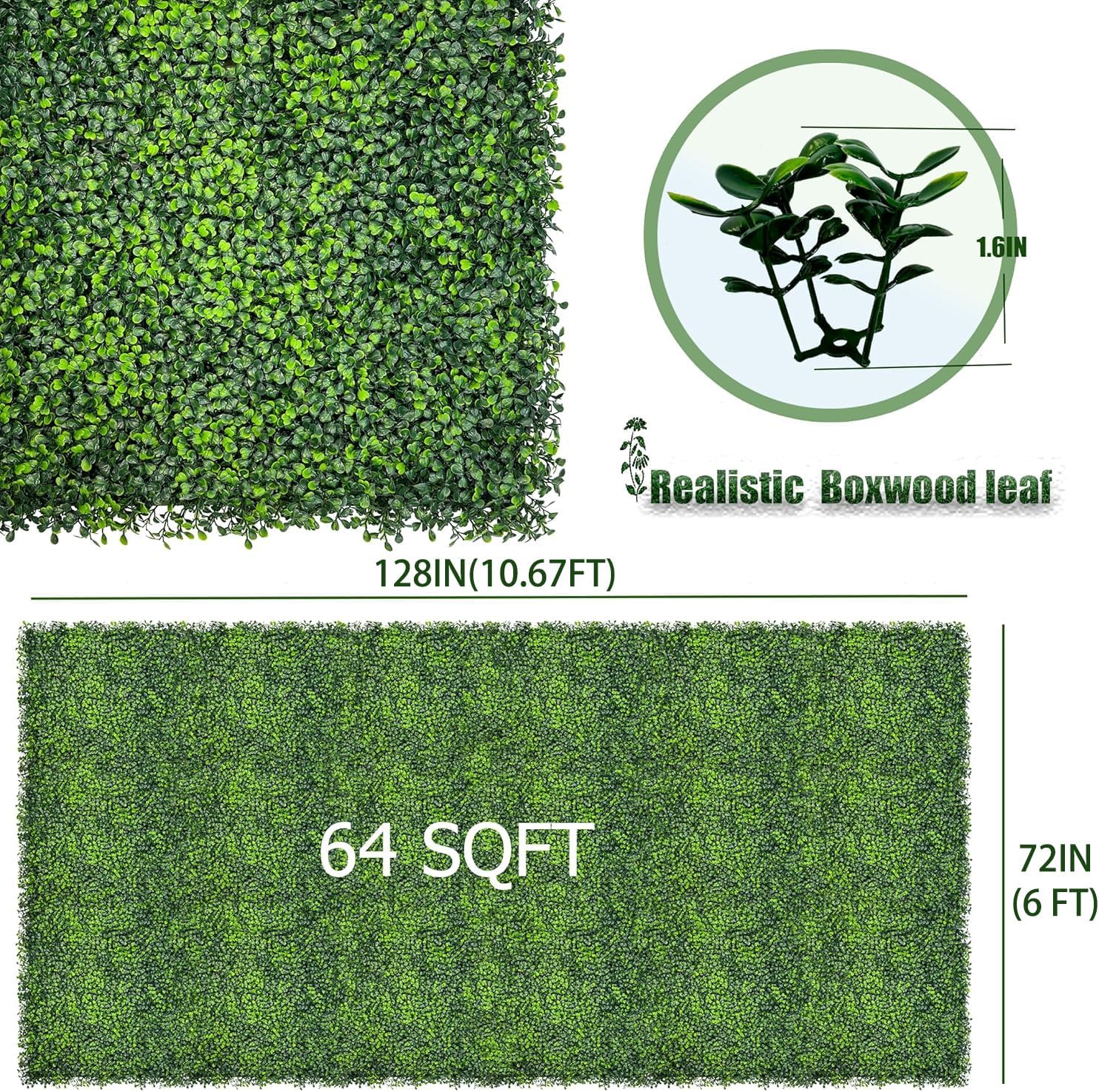 Artificial Ivy Privacy Fence Screen,128"x 72" (64 SQFT) UV-Anti Faux Boxwood Roll Grass Wall Panels for Patio Balcony Privacy, Garden, Backyard Greenery Wall Backdrop Decor