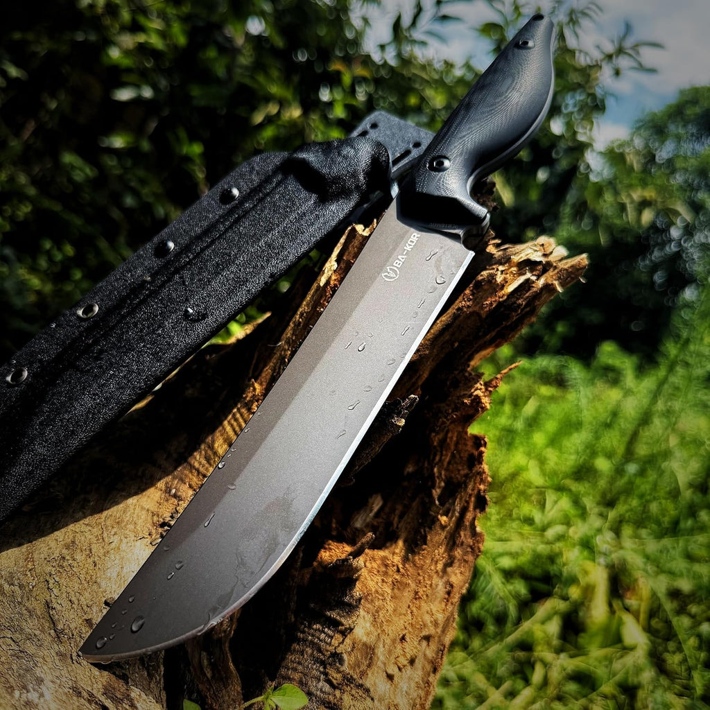 BA-KOR 5MM (9CR18MOV) steel 12.8'' full tang Hunting knife +K sheathing &5.9" cerium igniter can be used outdoors for outdoor hunting, camping, obstacle clearing, wood chopping, BBQ, fishing, kitchen cutting, EDC tools, gifts