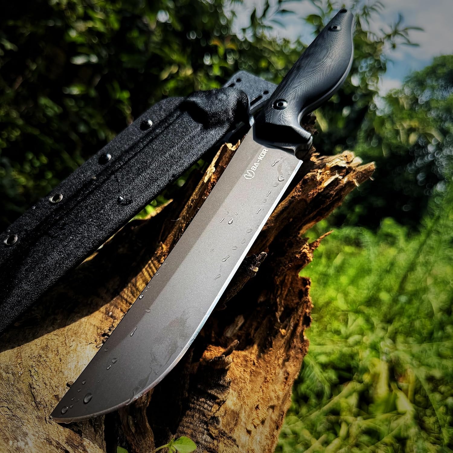 BA-KOR 5MM (9CR18MOV) steel 12.8'' full tang Hunting knife +K sheathing &5.9" cerium igniter can be used outdoors for outdoor hunting, camping, obstacle clearing, wood chopping, BBQ, fishing, kitchen cutting, EDC tools, gifts